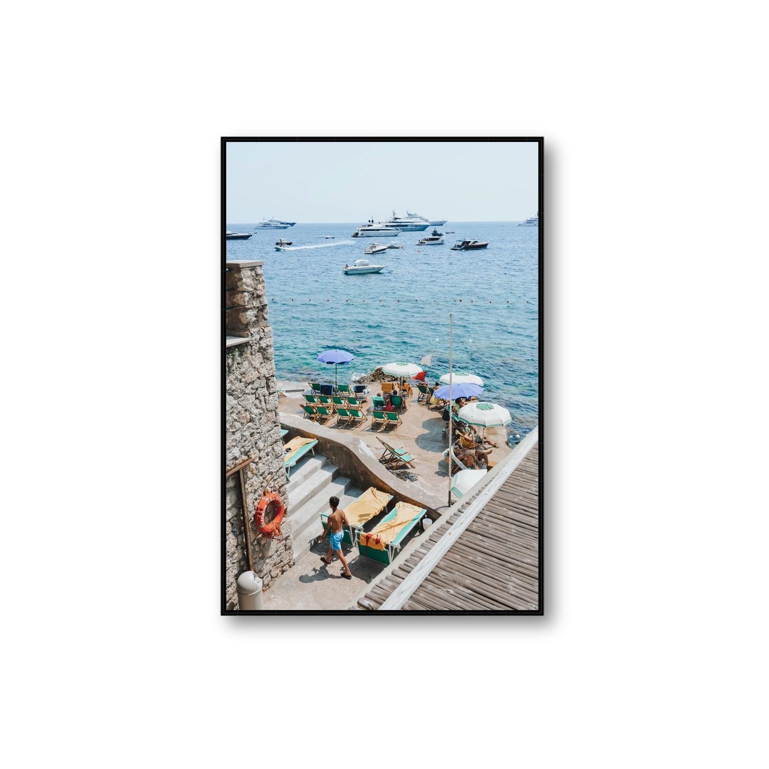 Canzone di Capri Capri Italian beach wall art Extra Large fine art canvas in black float frame