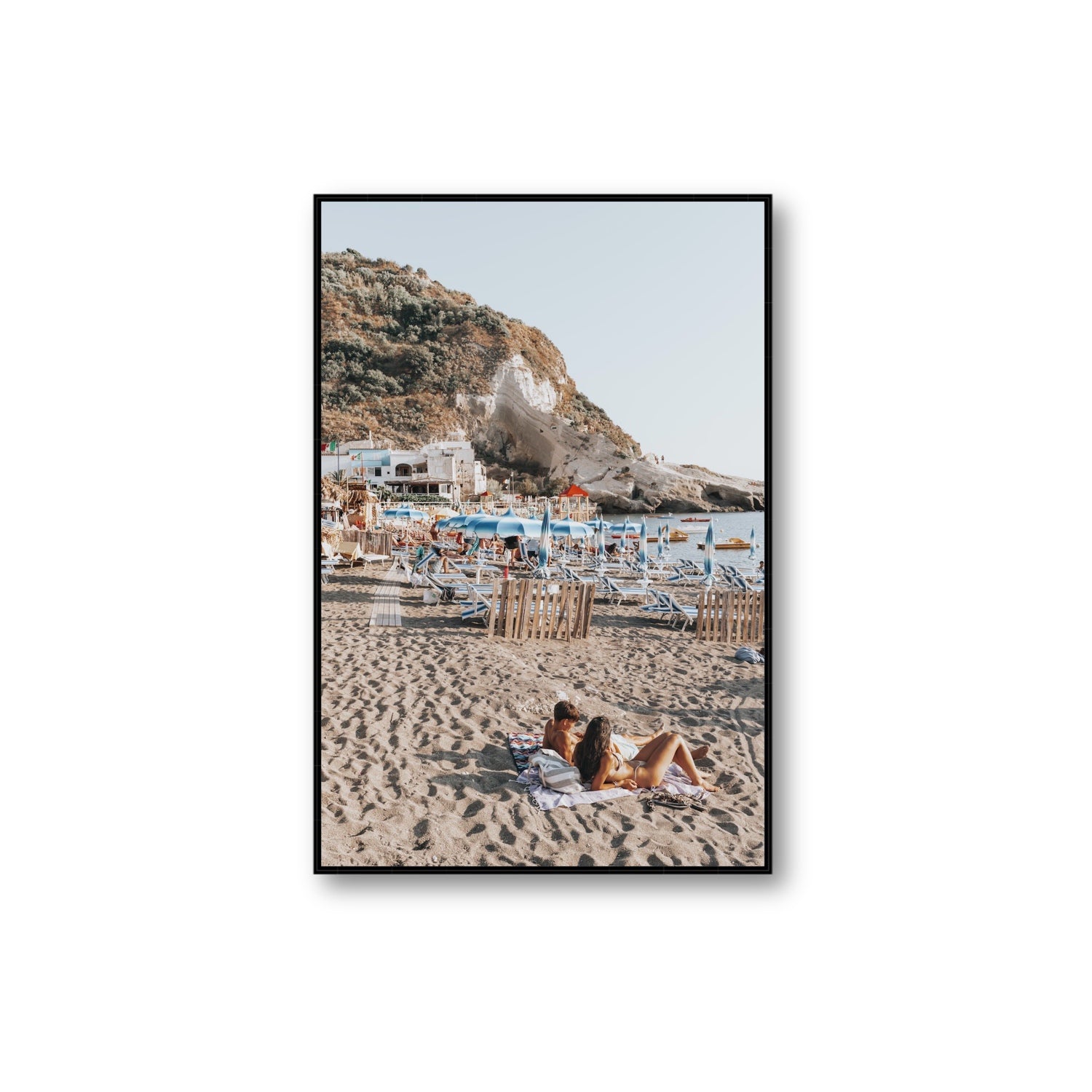 Beach Buddies fine art print, Ischia, Italy, Extra Large, Black Float Frame, Fine Art Canvas