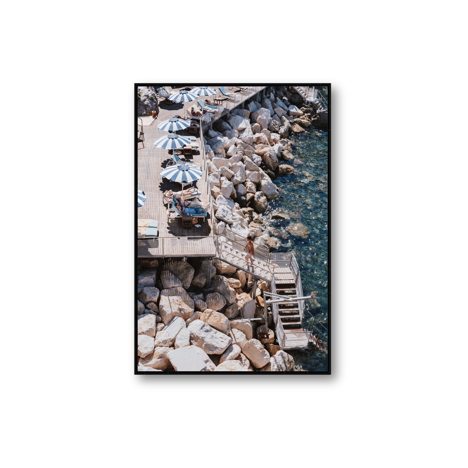 Life On The Shore fine art print, Ischia, Italy, Extra Large, Black Float Frame, Fine Art Canvas