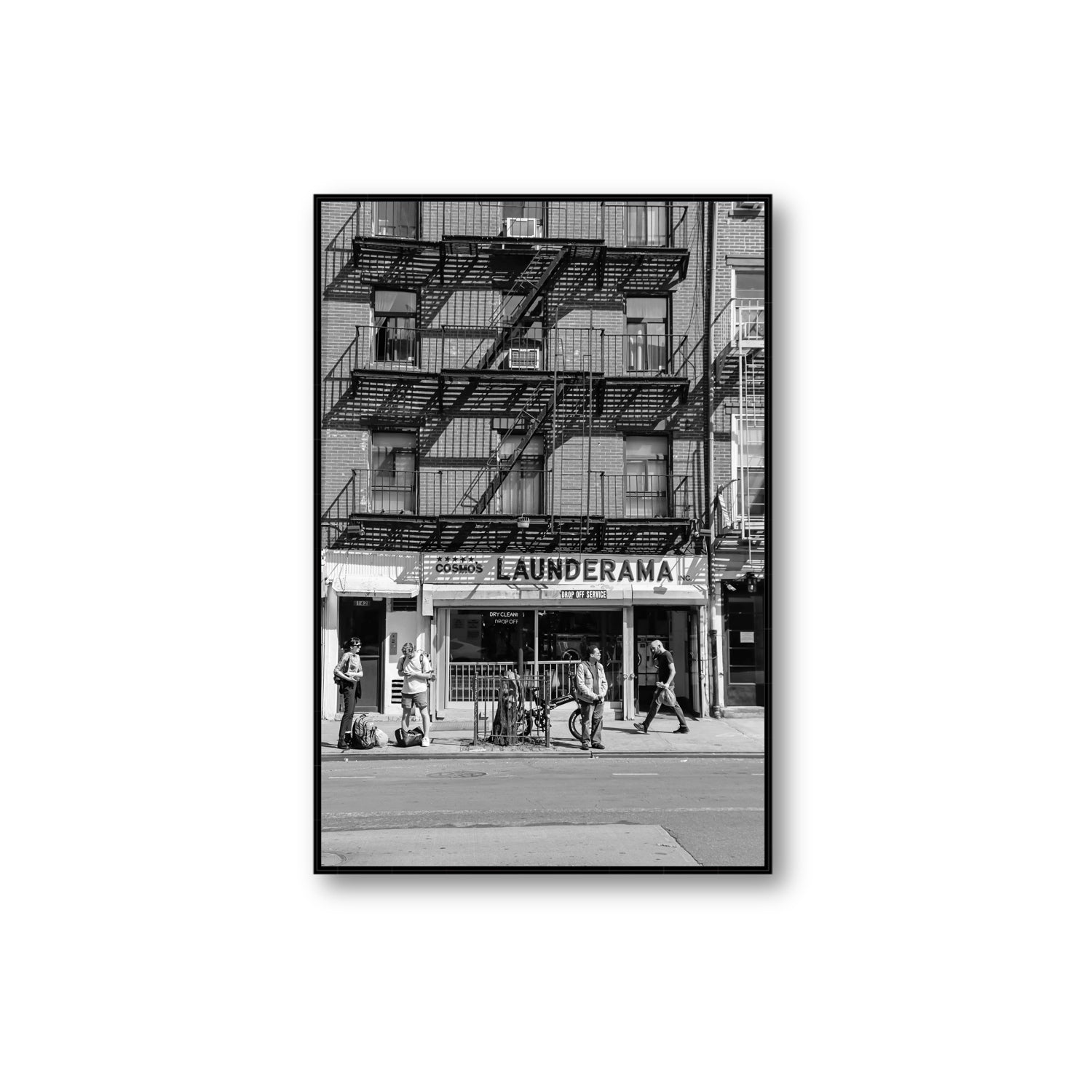 Bus Stop New York NYC Black & White wall art Extra Large fine art canvas in black float frame