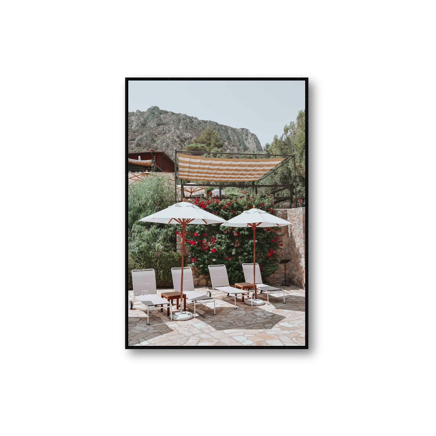 Shades of Leisure Tuscany coastal Italian wall art Extra Large fine art canvas in black float frame