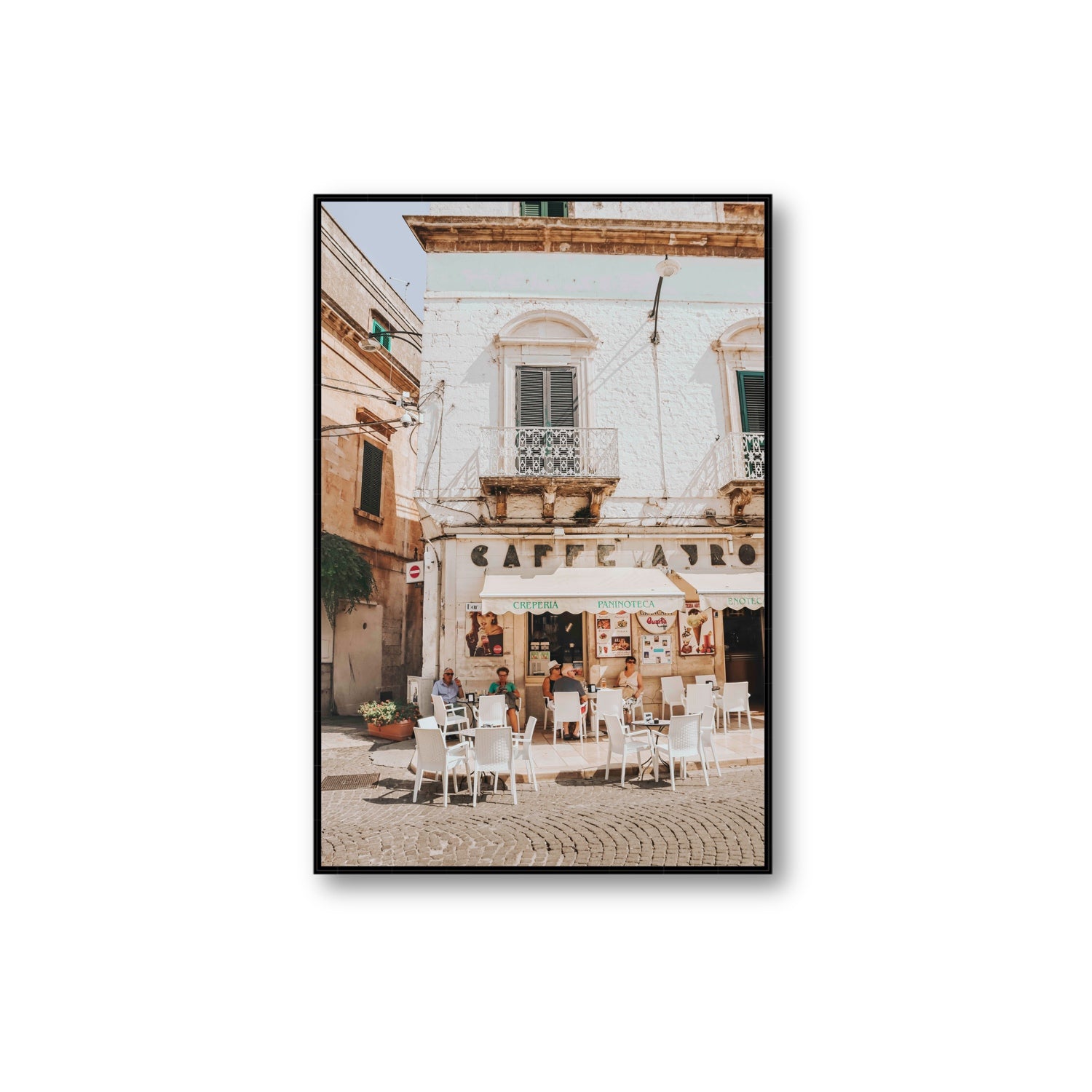 Cafe Ostuni Puglia Café Ostuni Italian wall art Extra Large fine art canvas in black float frame