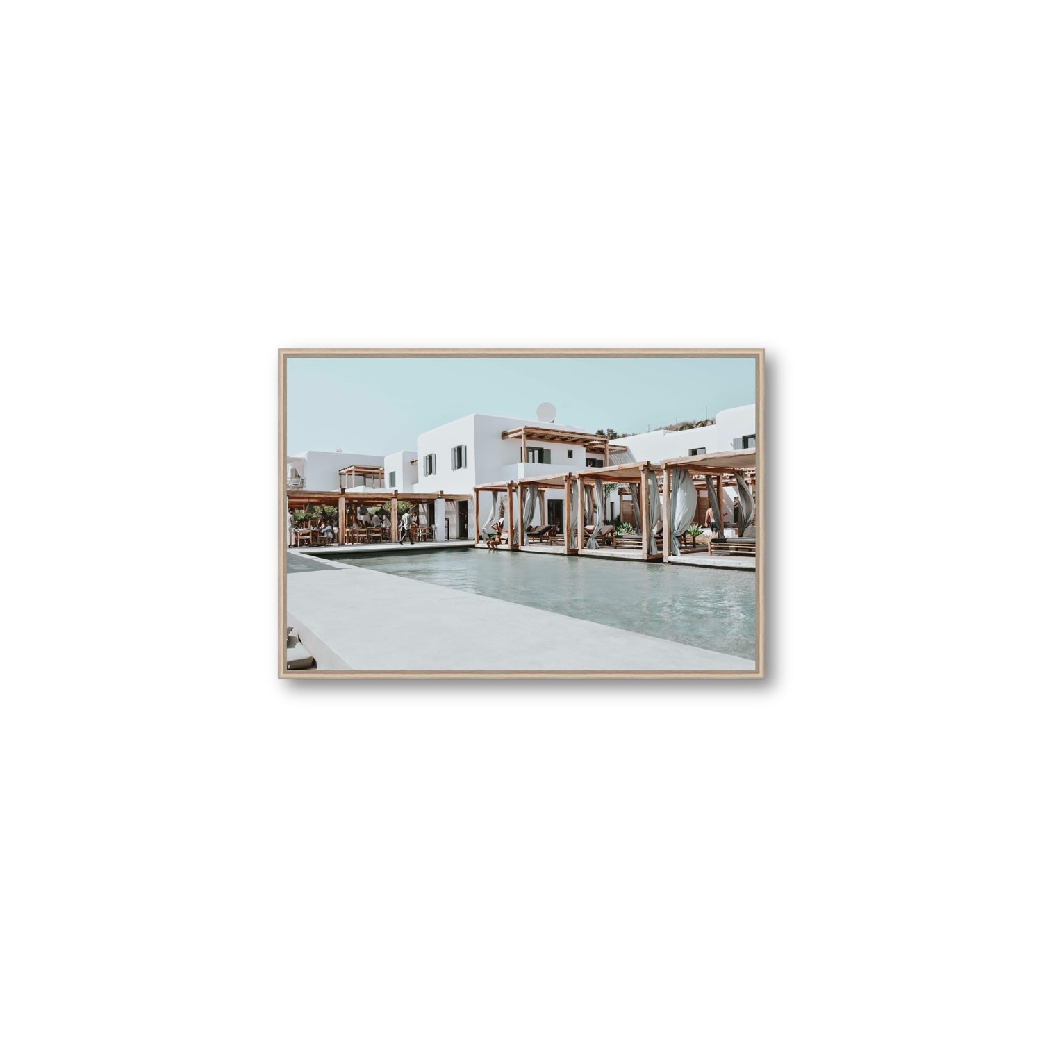 Polytelís Mykonos Greek island wall art Medium fine art canvas in natural oak float frame