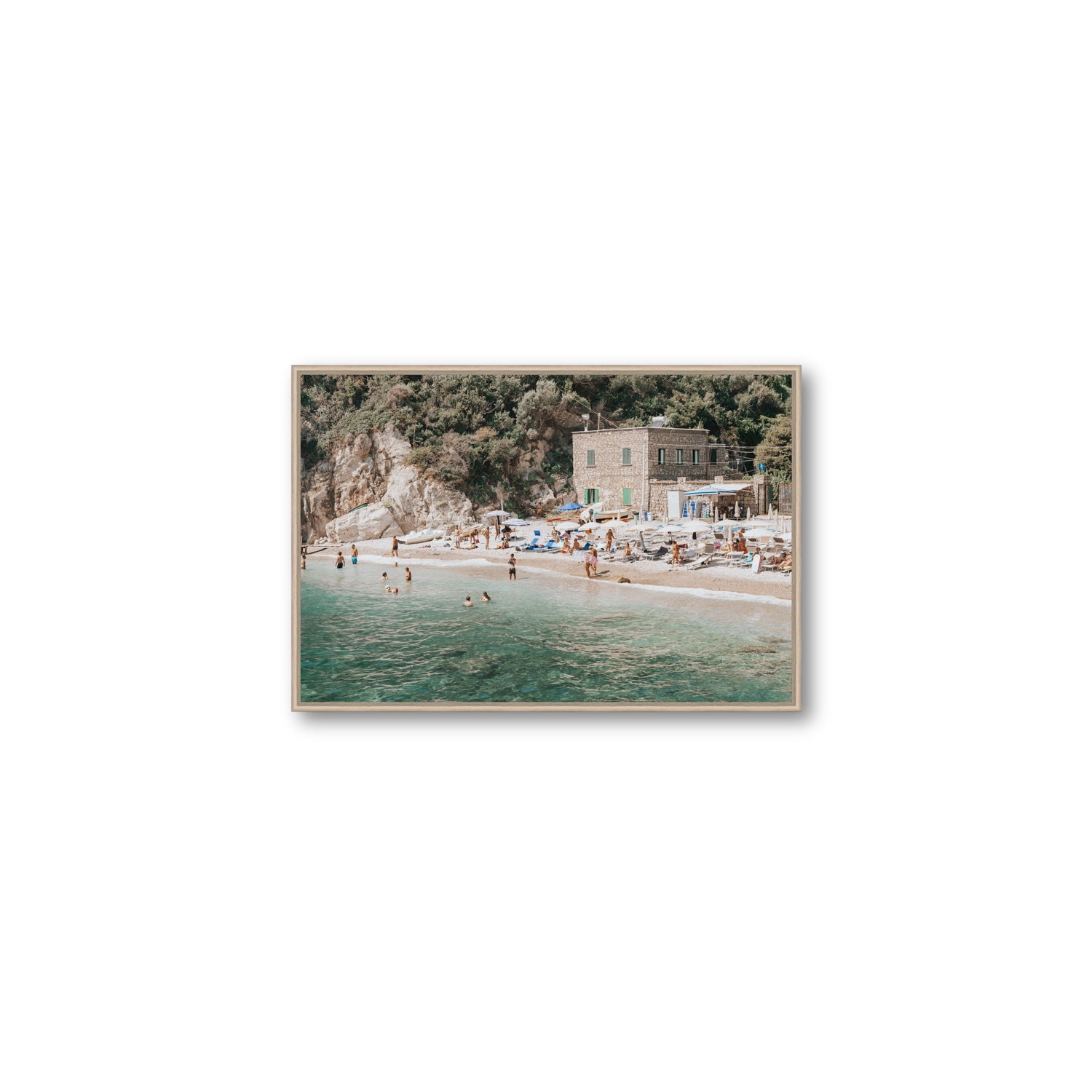 Secluded Sanctuary Nerano Italian Mediterranean decor wall art Medium fine art canvas in natural oak float frame