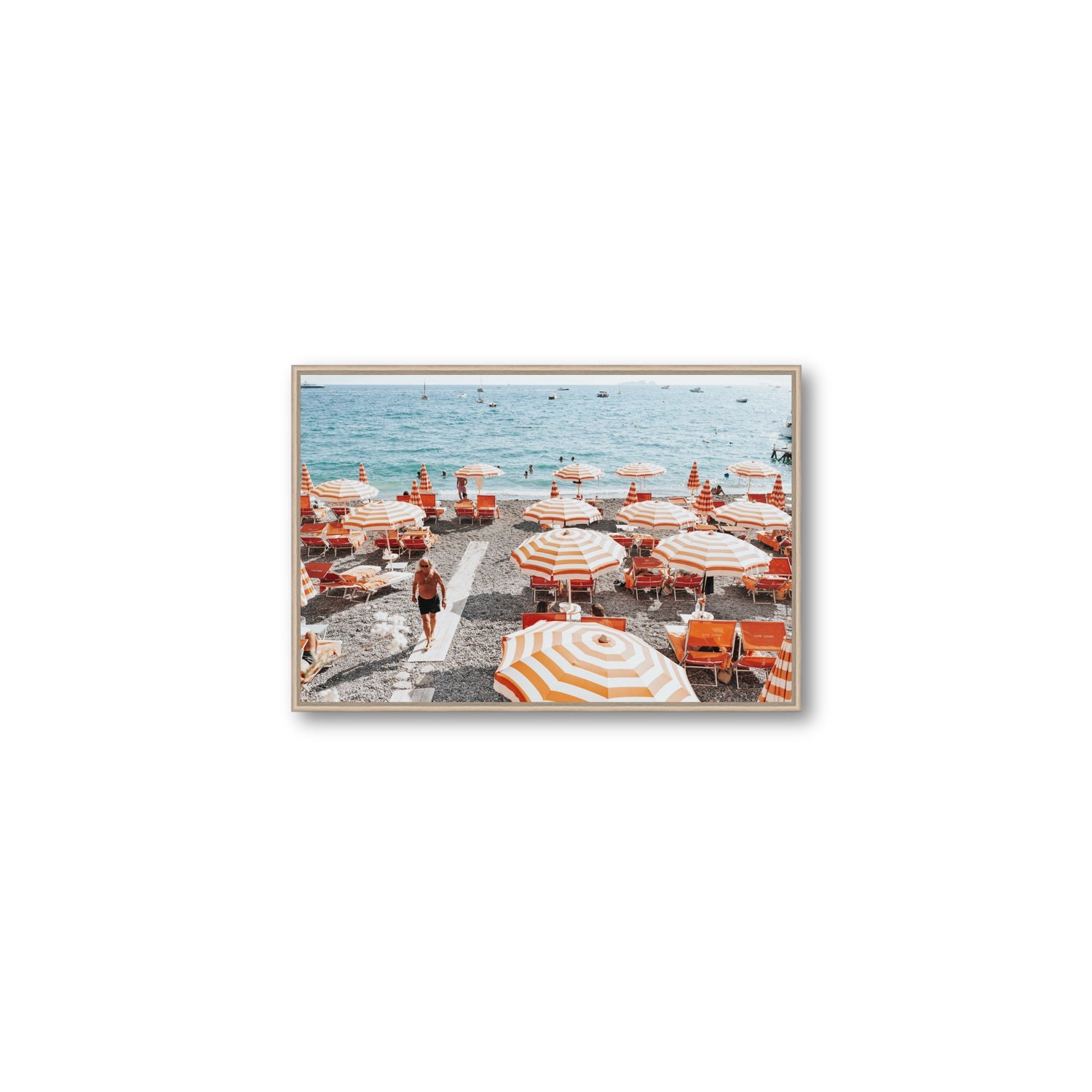 Shoreline Strut Positano wall art Medium fine art canvas in natural oak float frame