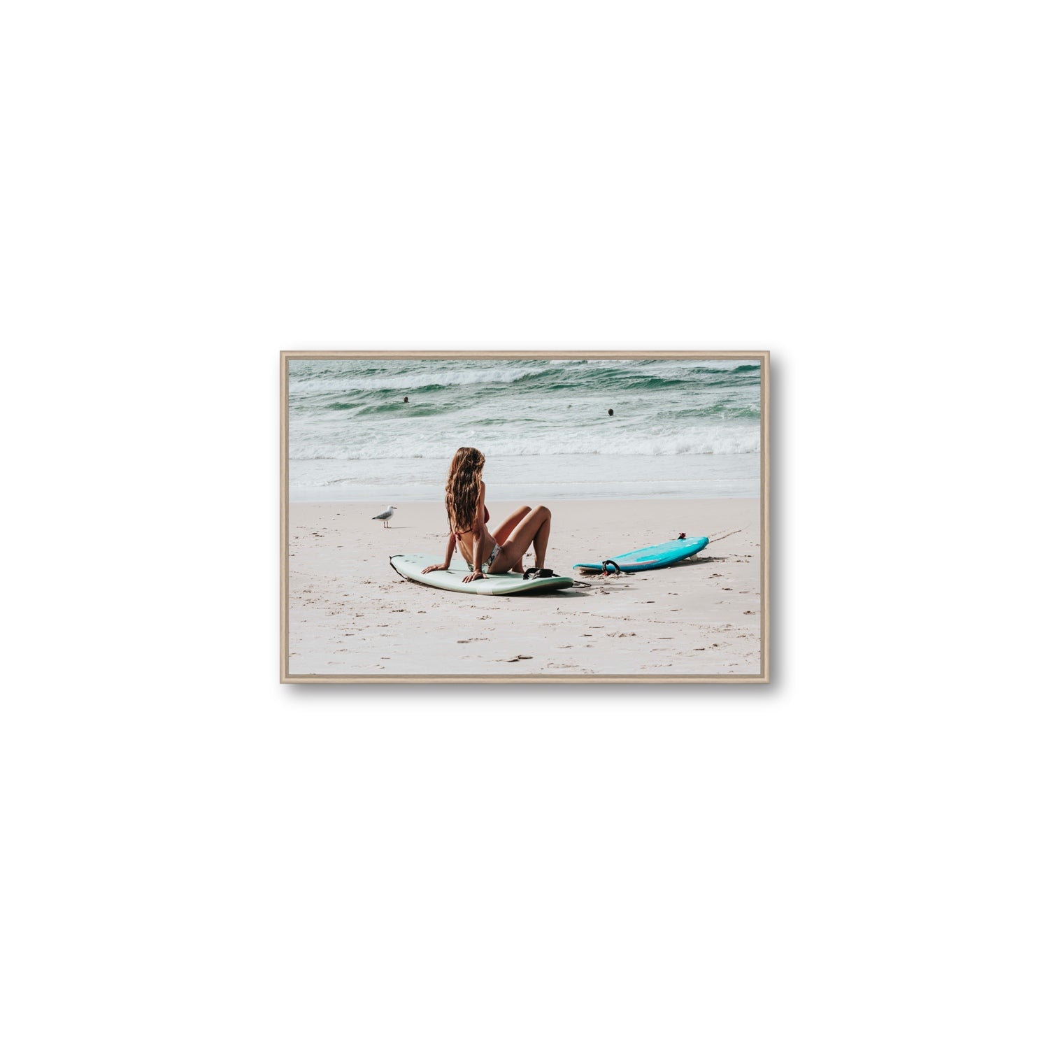 Ciao Bella Byron Bay Surf coastal wall art Medium fine art canvas in natural oak float frame