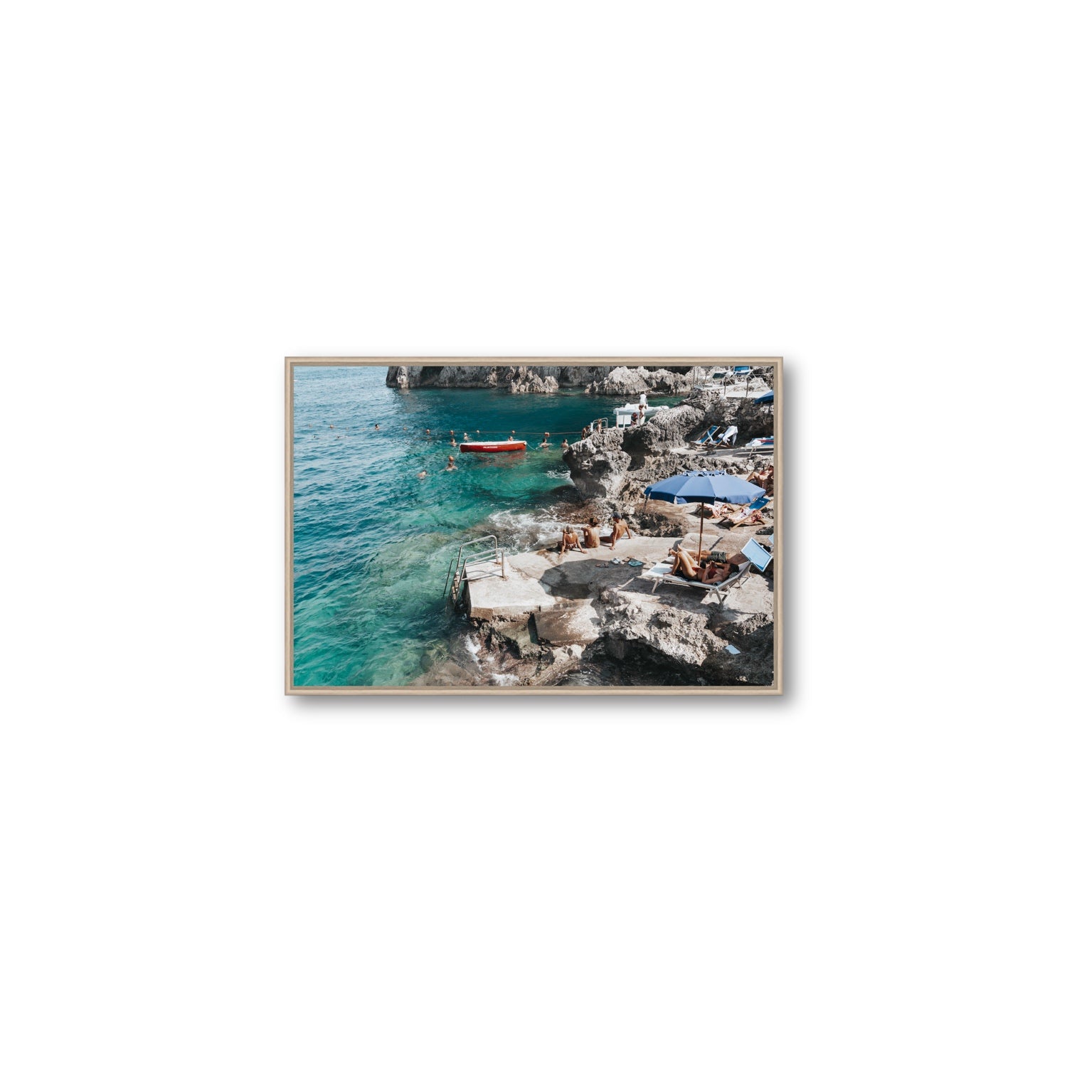 Serenity By The Sea Capri Mediterranean wall art Medium fine art canvas in natural oak float frame