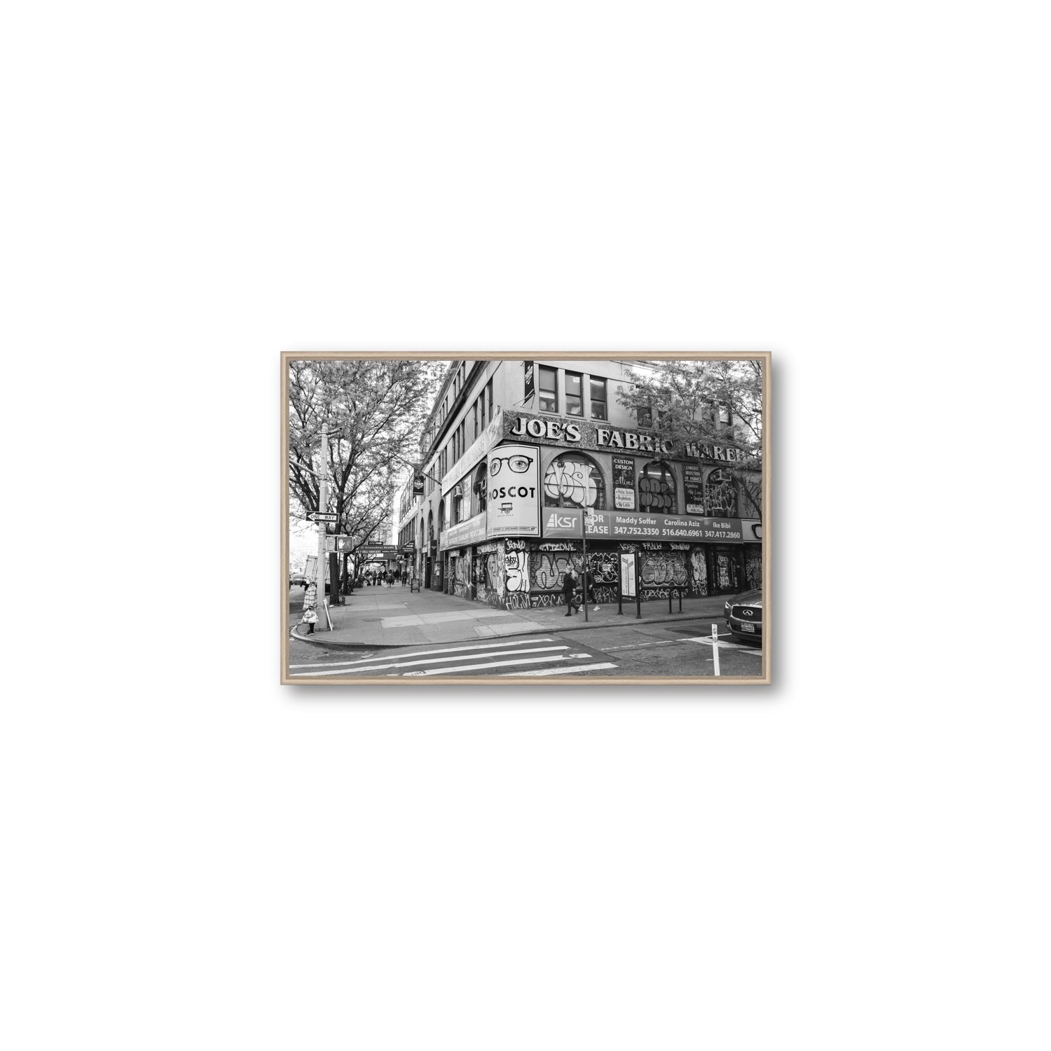 Wall Poetry New York NYC Black & White wall art Medium fine art canvas in natural oak float frame