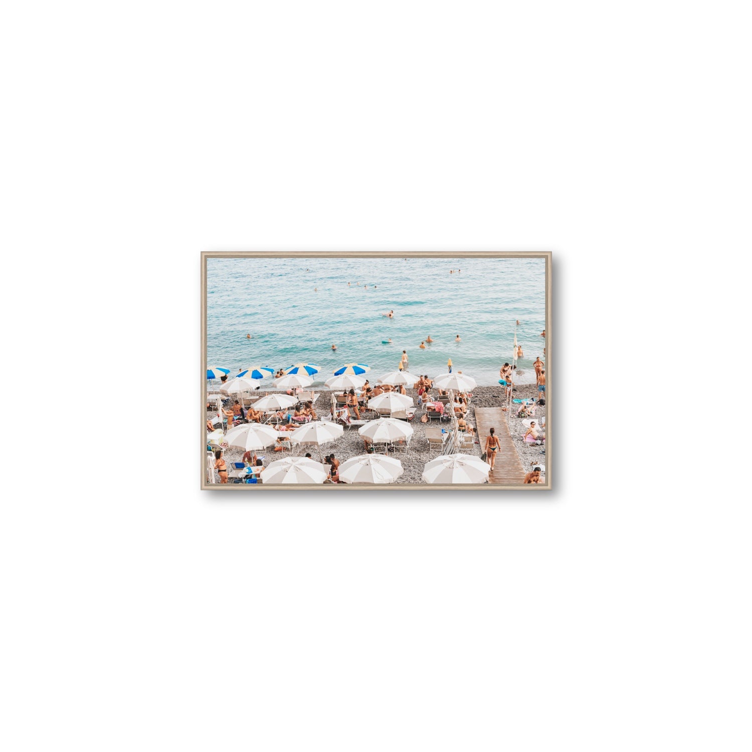 Dreamscape Amalfi Italian beach wall art Medium fine art canvas in natural oak float frame