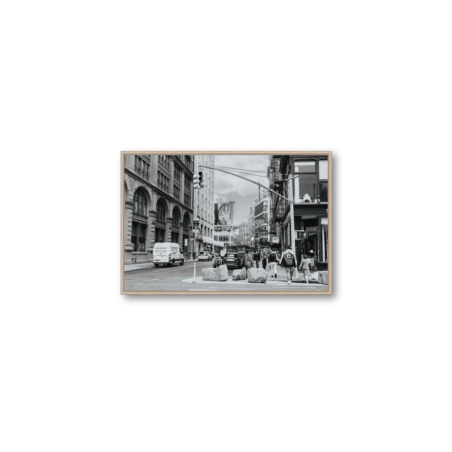 Inkwell Metropolis New York NYC Black & White wall art Medium fine art canvas in natural oak float frame