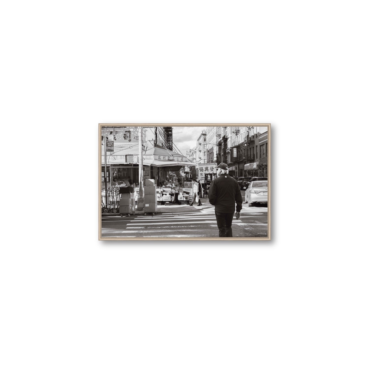 Chinatown New York NYC Street wall art Medium fine art canvas in natural oak float frame