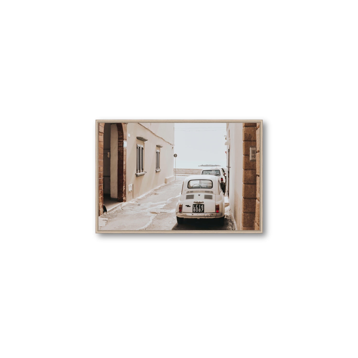 Bambini Lane Puglia Italian wall art Medium fine art canvas in natural oak float frame