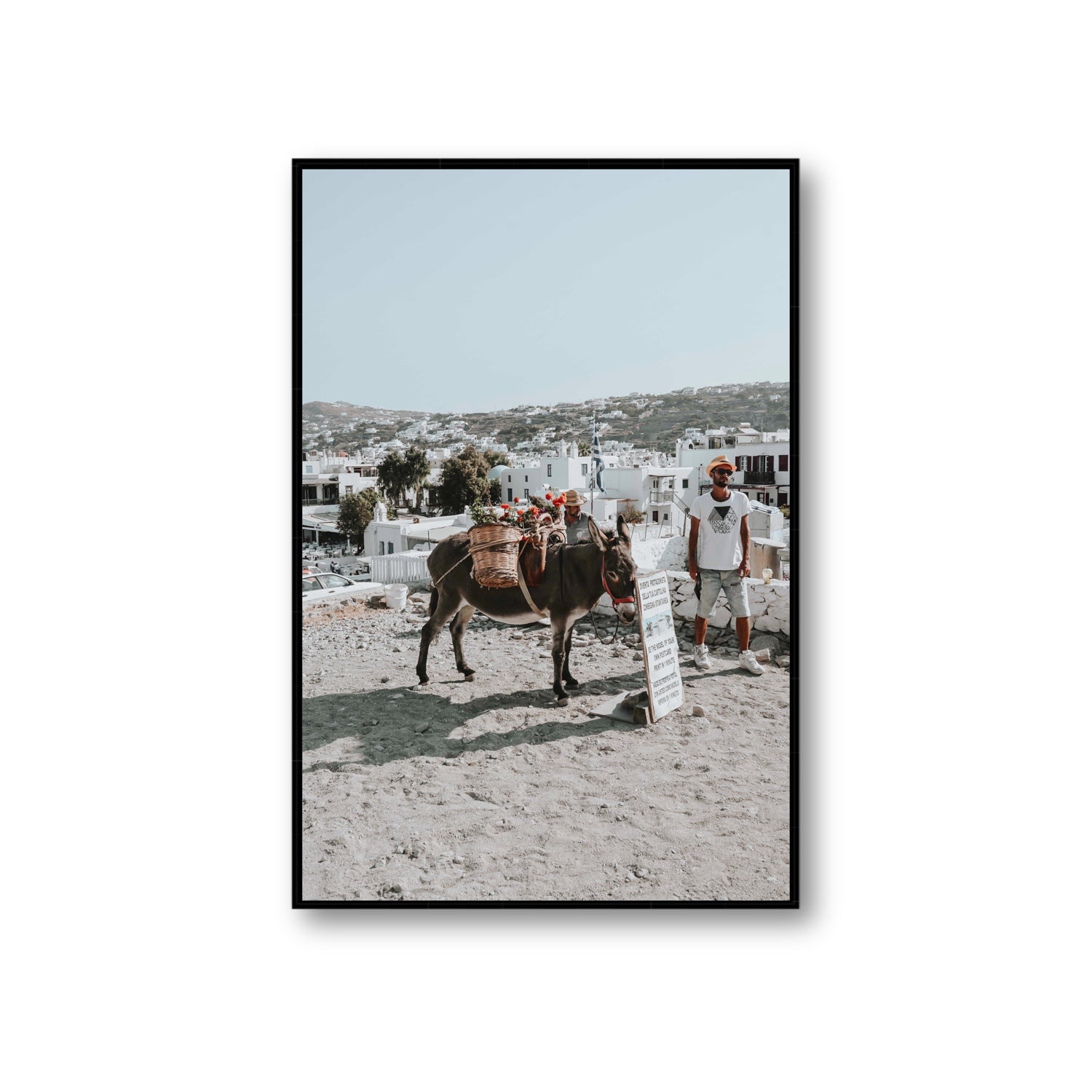 Let The Journey Begin Mykonos Greek island wall art Giant fine art canvas in black float frame