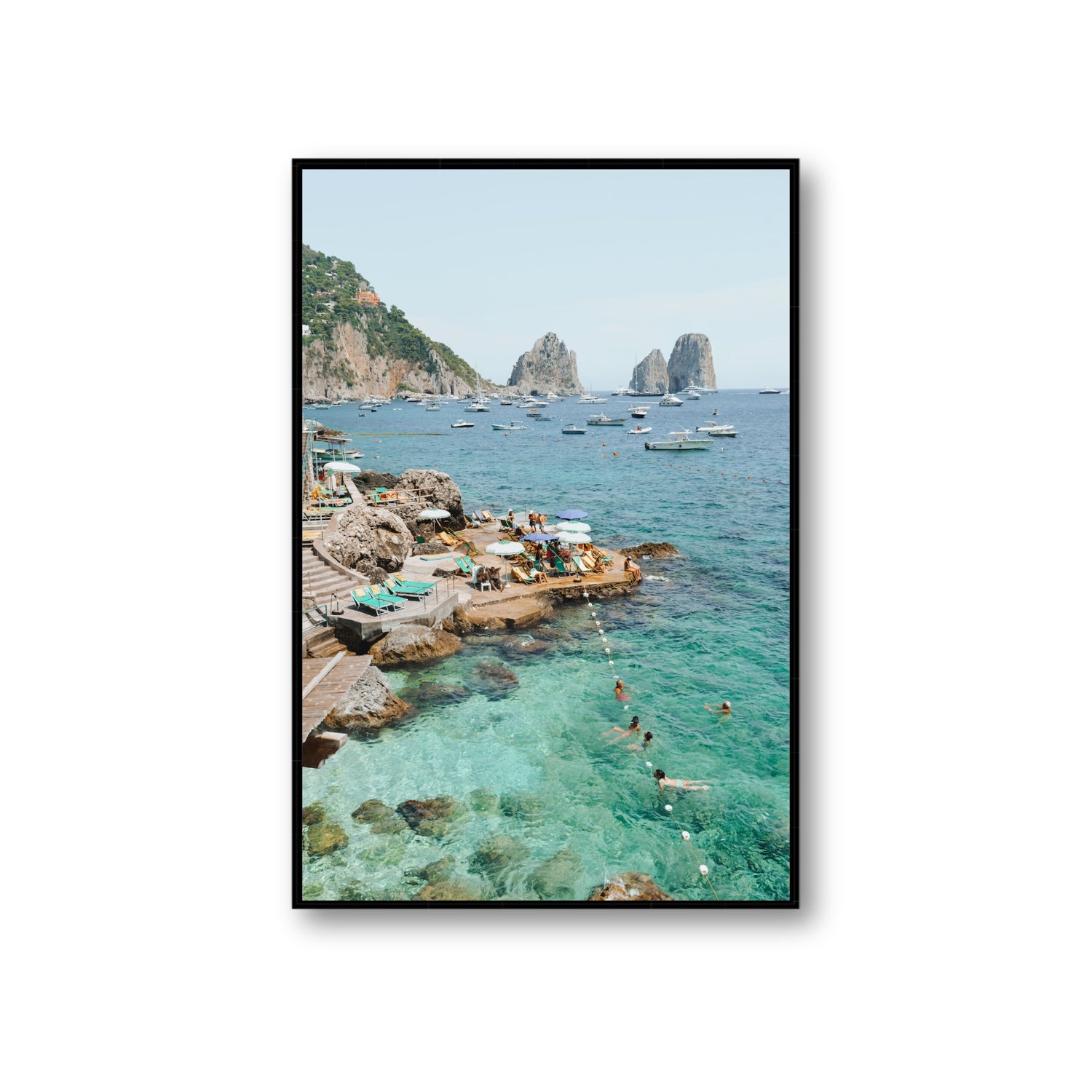 Summertime Blues Capri Mediterranean wall art Giant fine art canvas in black float frame