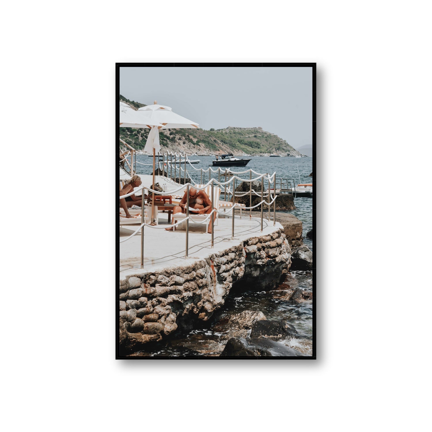 Nonno e Nonna Tuscany coastal Italian wall art Giant fine art canvas in black float frame