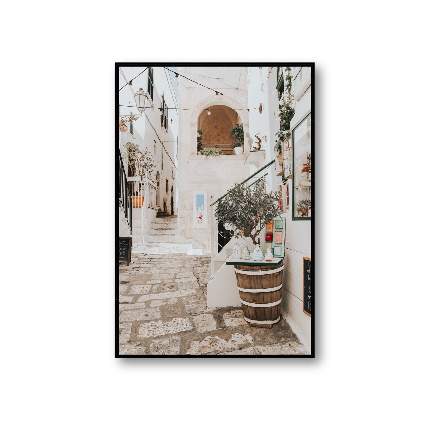 Olive Tree Lane Puglia Ostuni Mediterranean decor wall art Giant fine art canvas in black float frame