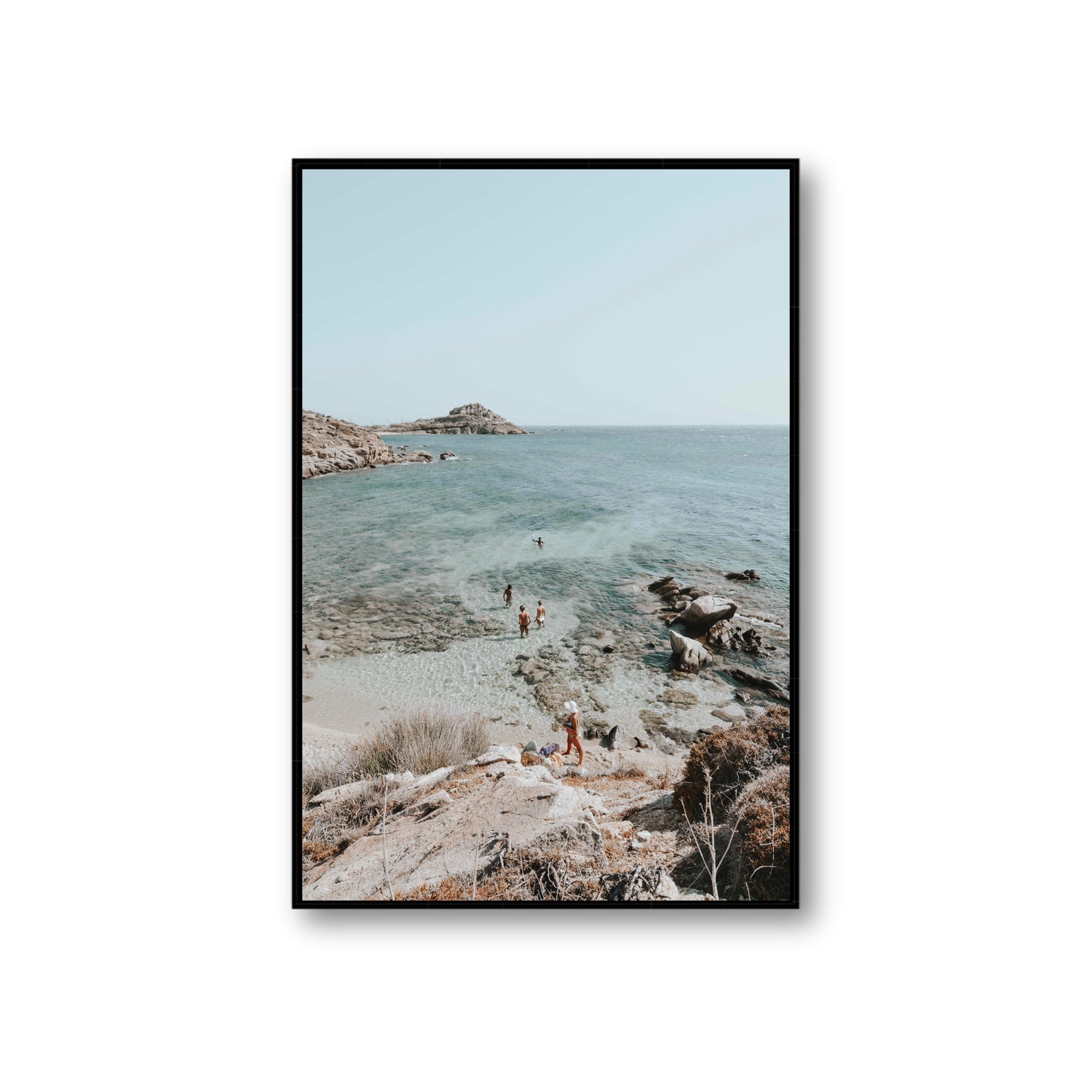 Explorers Mykonos Greek island wall art Giant fine art canvas in black float frame