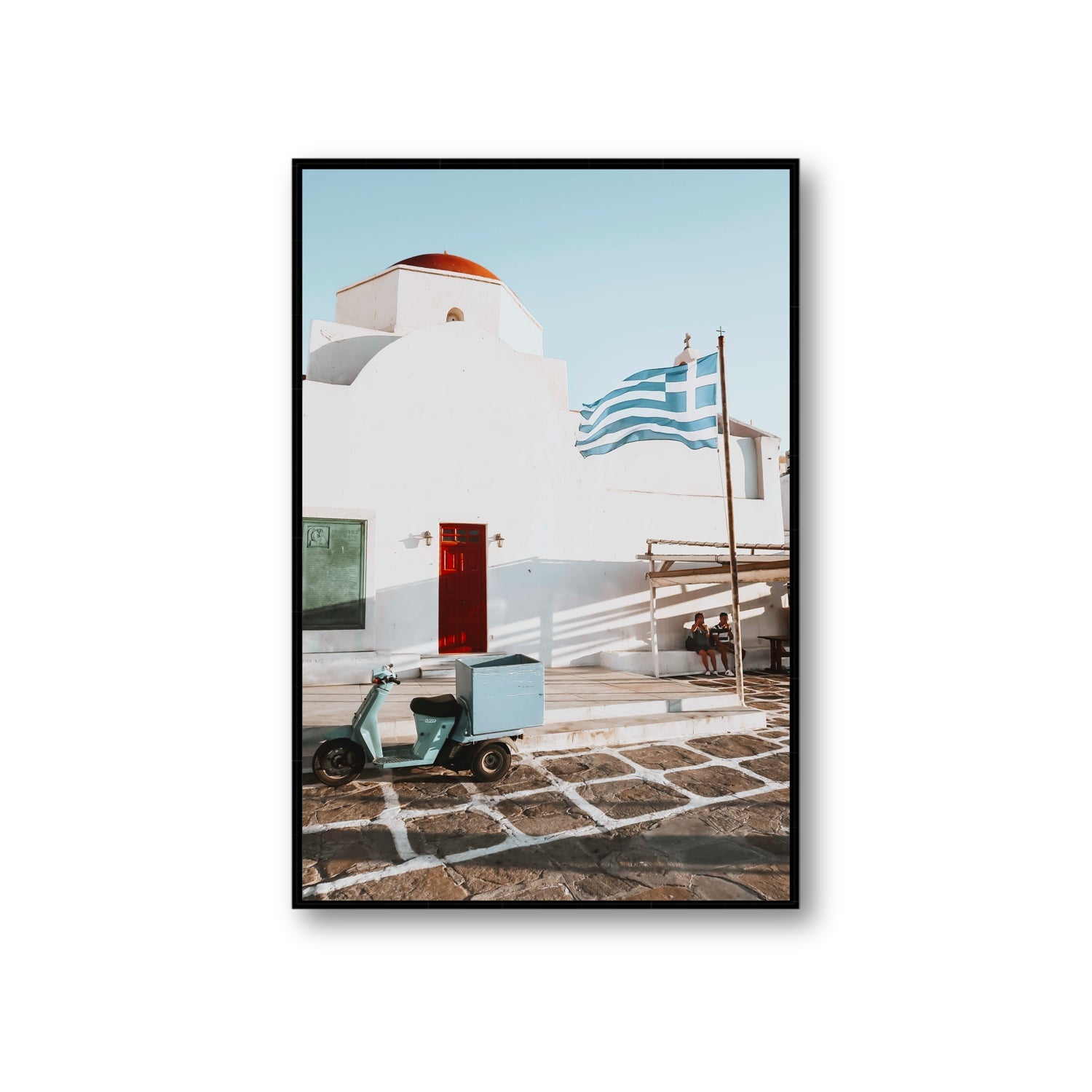 Mykonos Postcard fine art print, Mykonos, Greece, Giant, Black Float Frame, Fine Art Canvas
