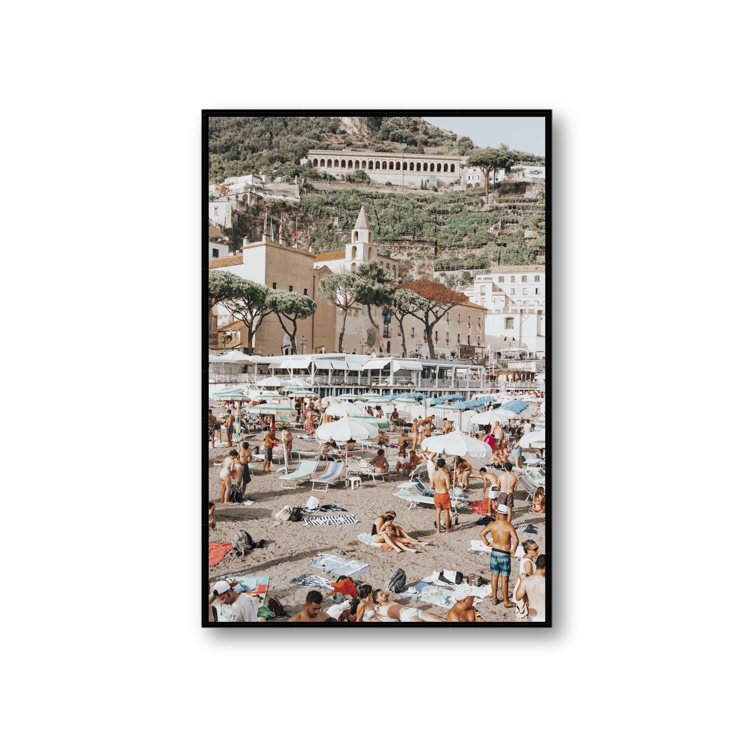 Festa In Spiaggia Amalfi coastal wall art Giant fine art canvas in black float frame