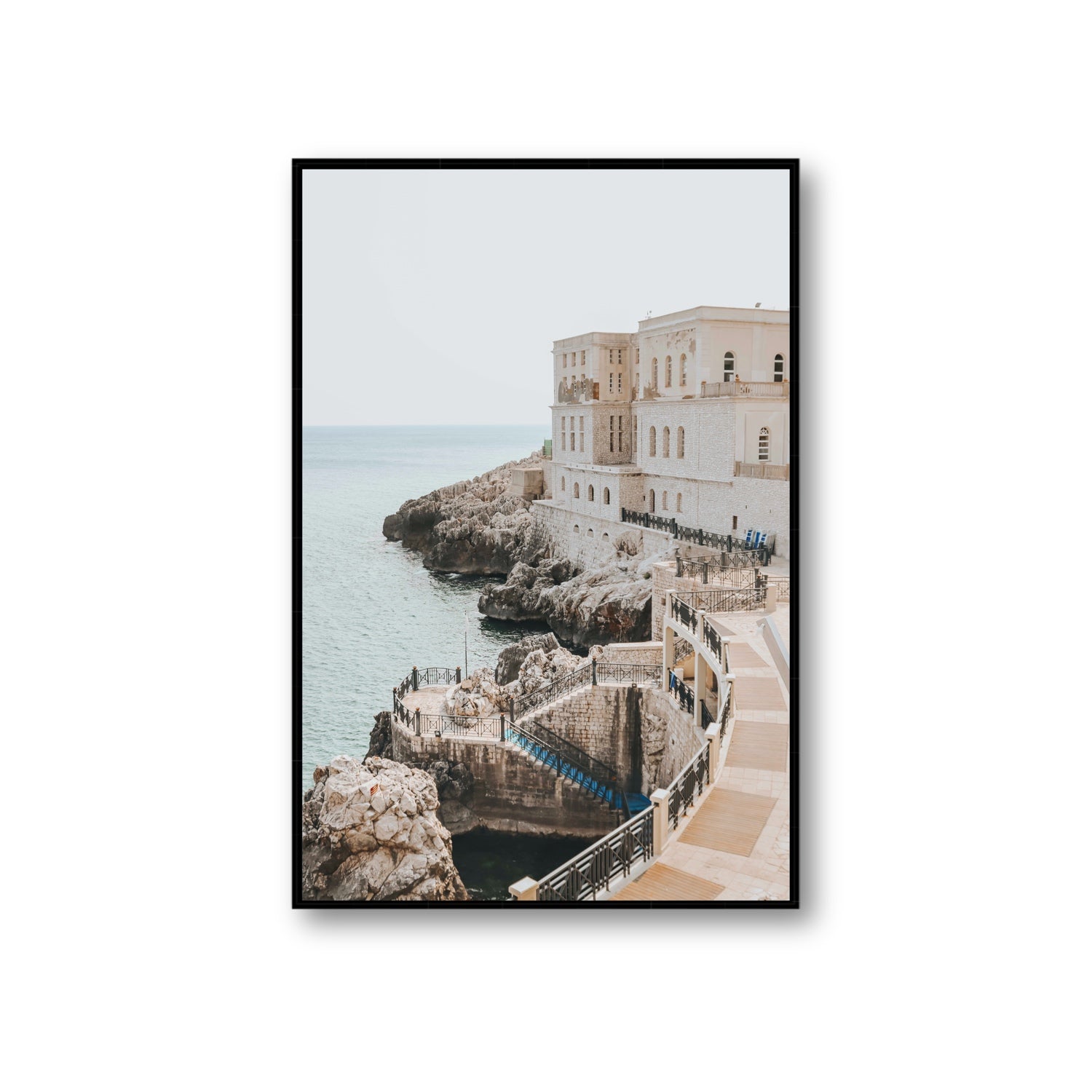 Santa Cesarea Puglia Italian coastal wall art Giant fine art canvas in black float frame