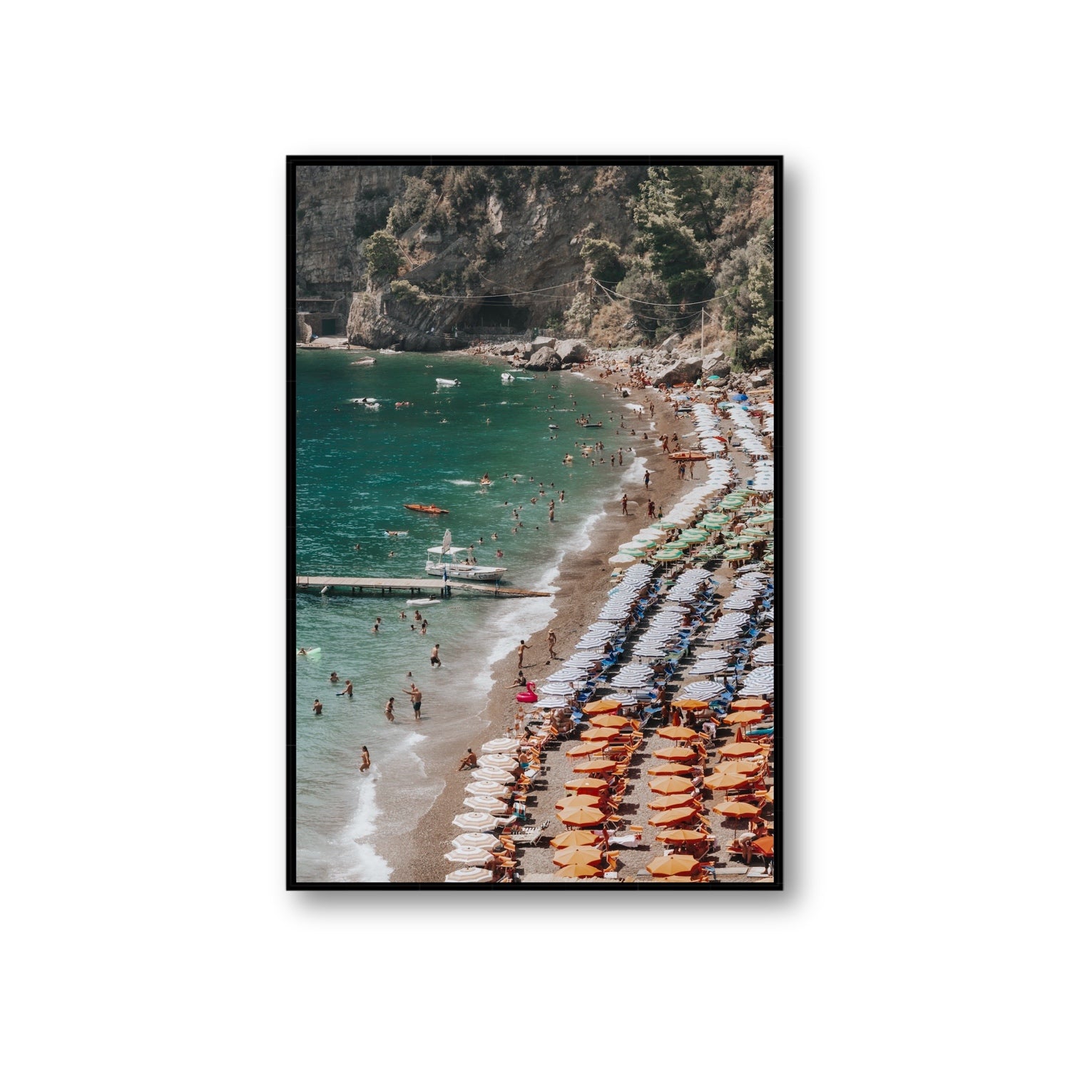 Ocean's Playground Positano decor wall art Giant fine art canvas in black float frame