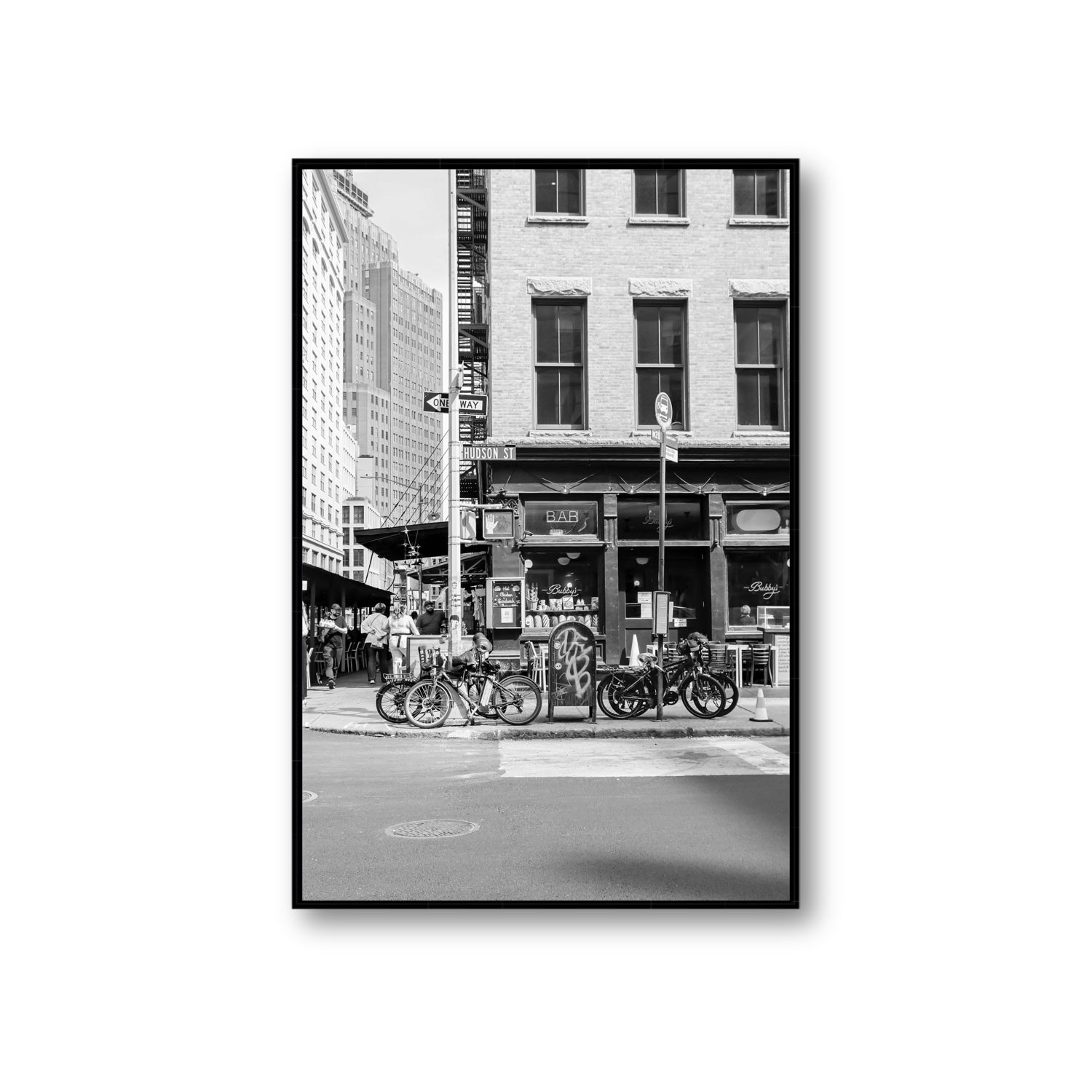 Bites Of The Big Apple New York NYC Black & White wall art Giant fine art canvas in black float frame