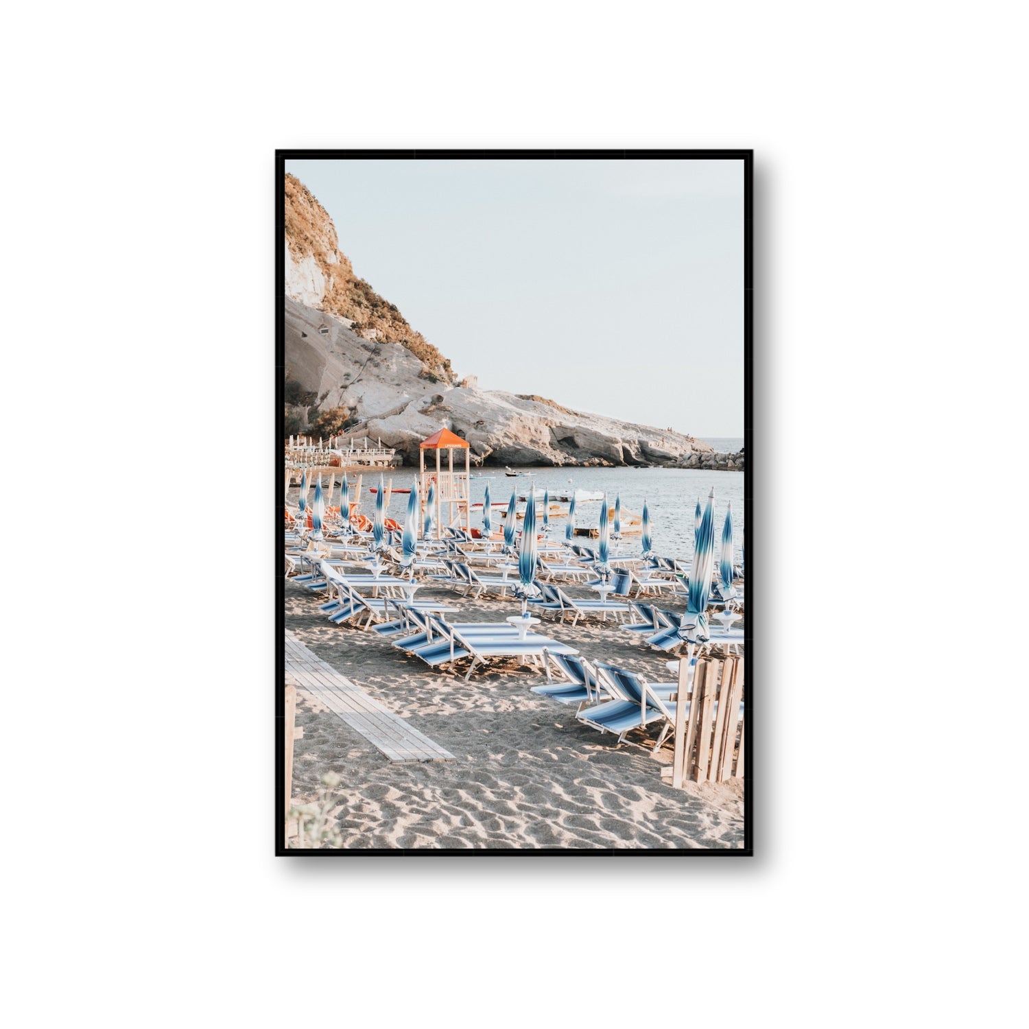 The Golden Hour Ischia Italian coastal wall art Giant fine art canvas in black float frame