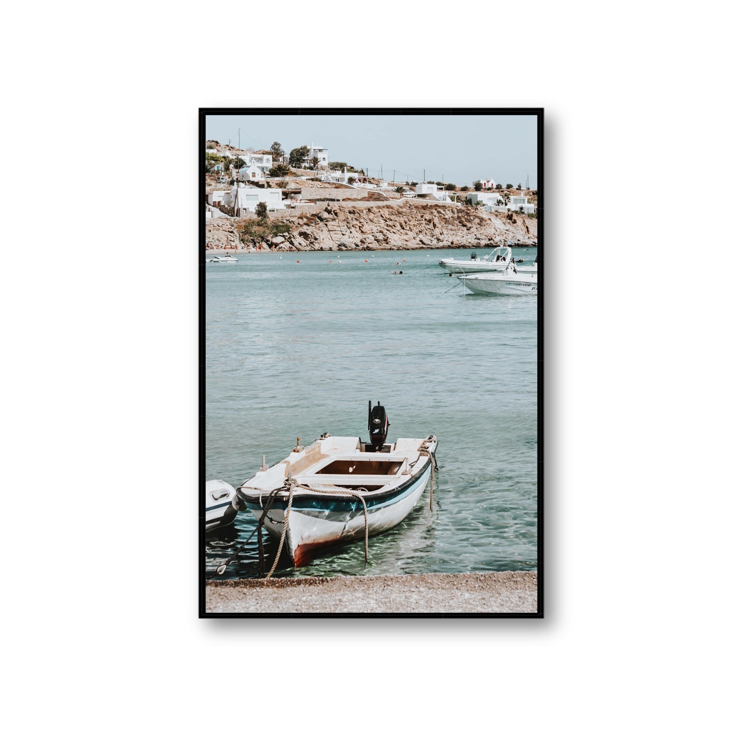 Classic Wheels Mykonos Greek island wall art Giant fine art canvas in black float frame