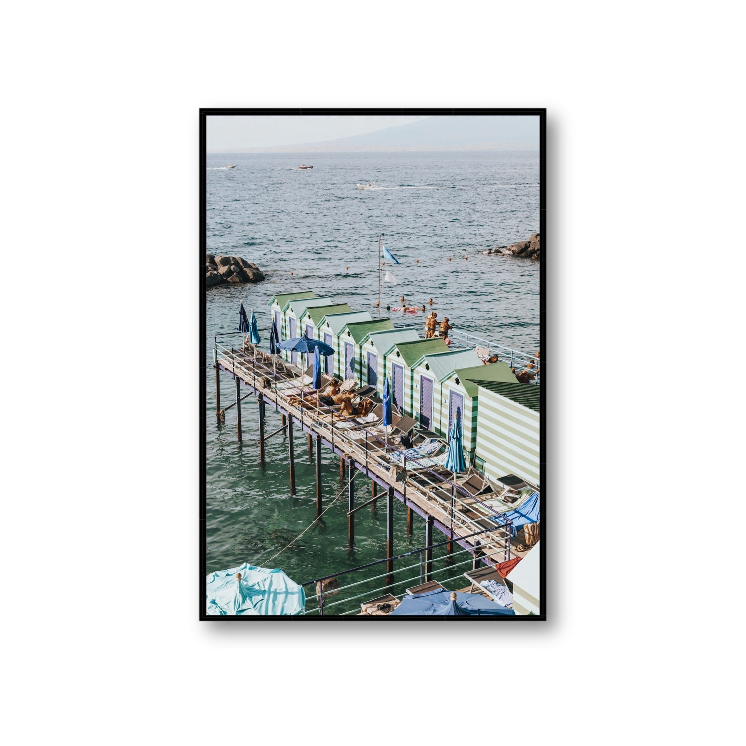 Cabine da Spiaggia fine art print, Sorrento, Italy, Giant, Black Float Frame, Fine Art Canvas