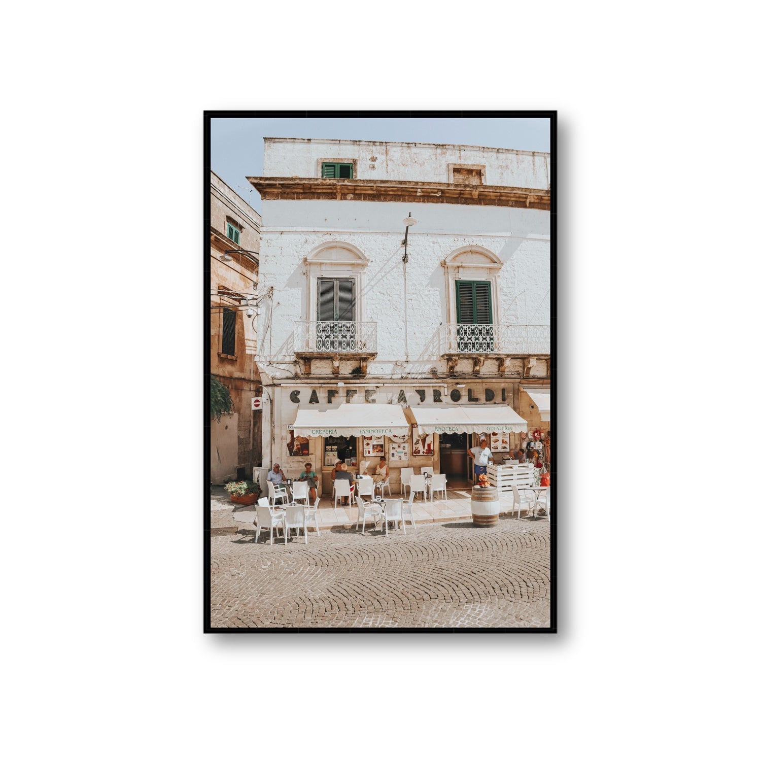 L'Ora di Pranzo Puglia L’Ora di Pranzo Italian art print Giant fine art canvas in black float frame
