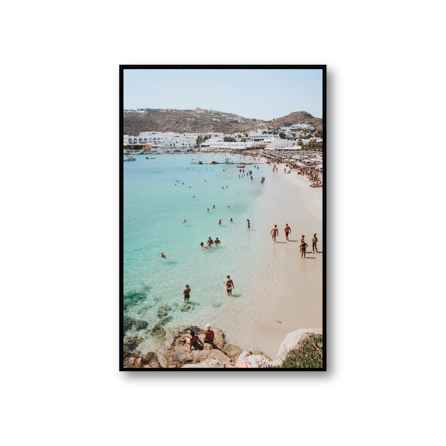Breathe In The Salty Air Mykonos Greek island wall art Giant fine art canvas in black float frame