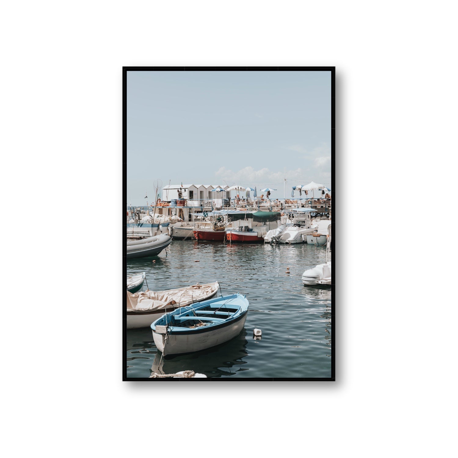 Harbour Hues Sorrento coastal Carousel wall art Giant fine art canvas in black float frame