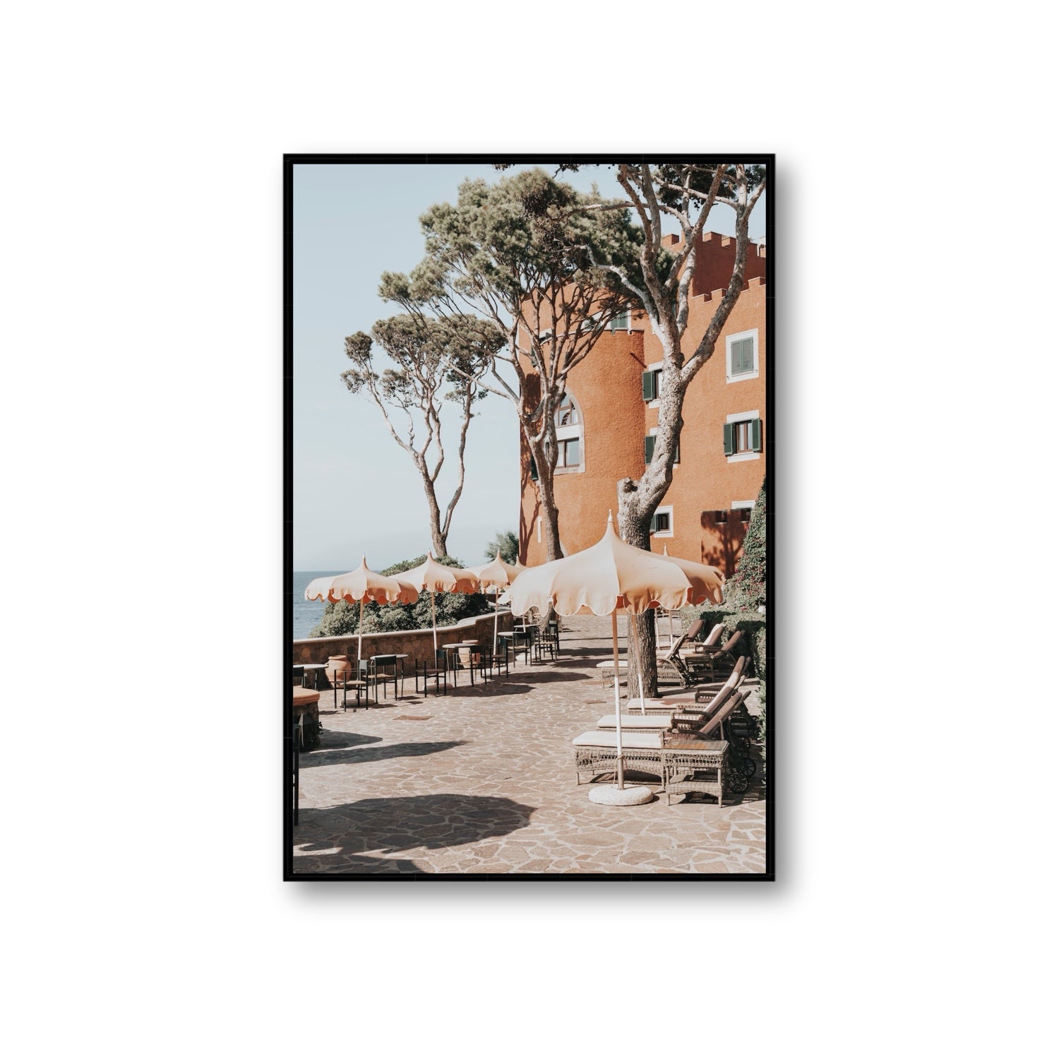 Mezzatorre Ischia Italian Mediterranean decor wall art Giant fine art canvas in black float frame