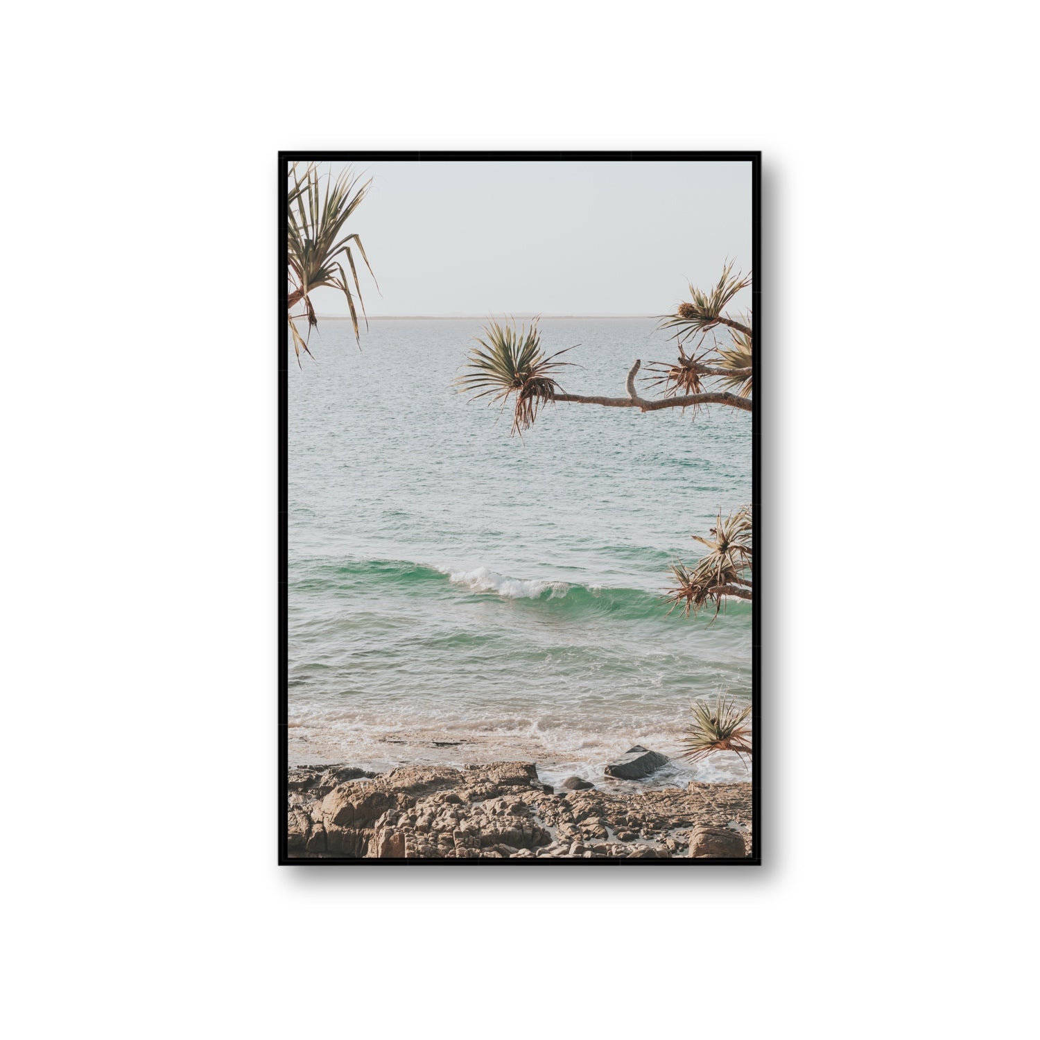 Good Vibrations fine art print, Noosa, Australia, coastal scenes artwork, Giant, Black Float Frame, Fine Art Canvas