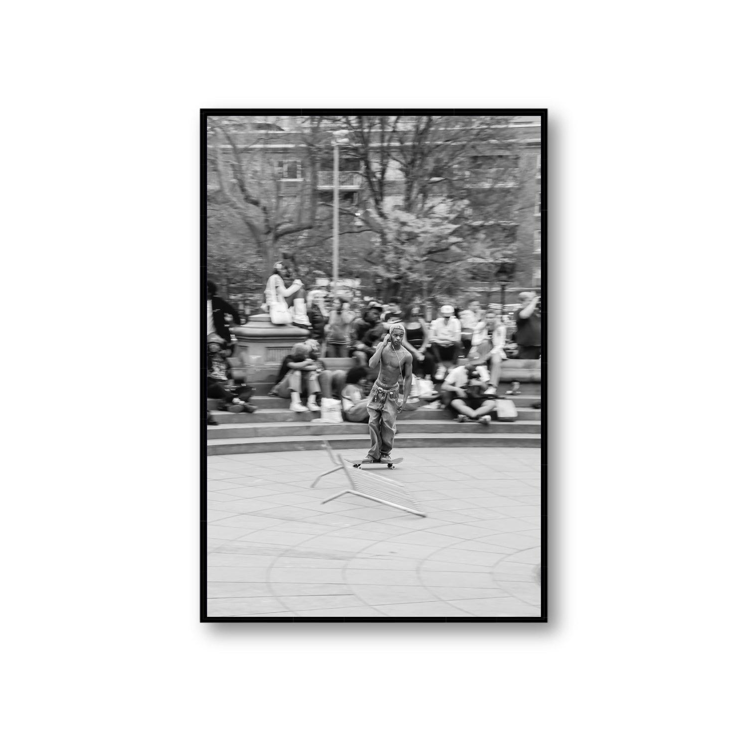 Skate Park Serenade New York NYC Black & White wall art Giant fine art canvas in black float frame