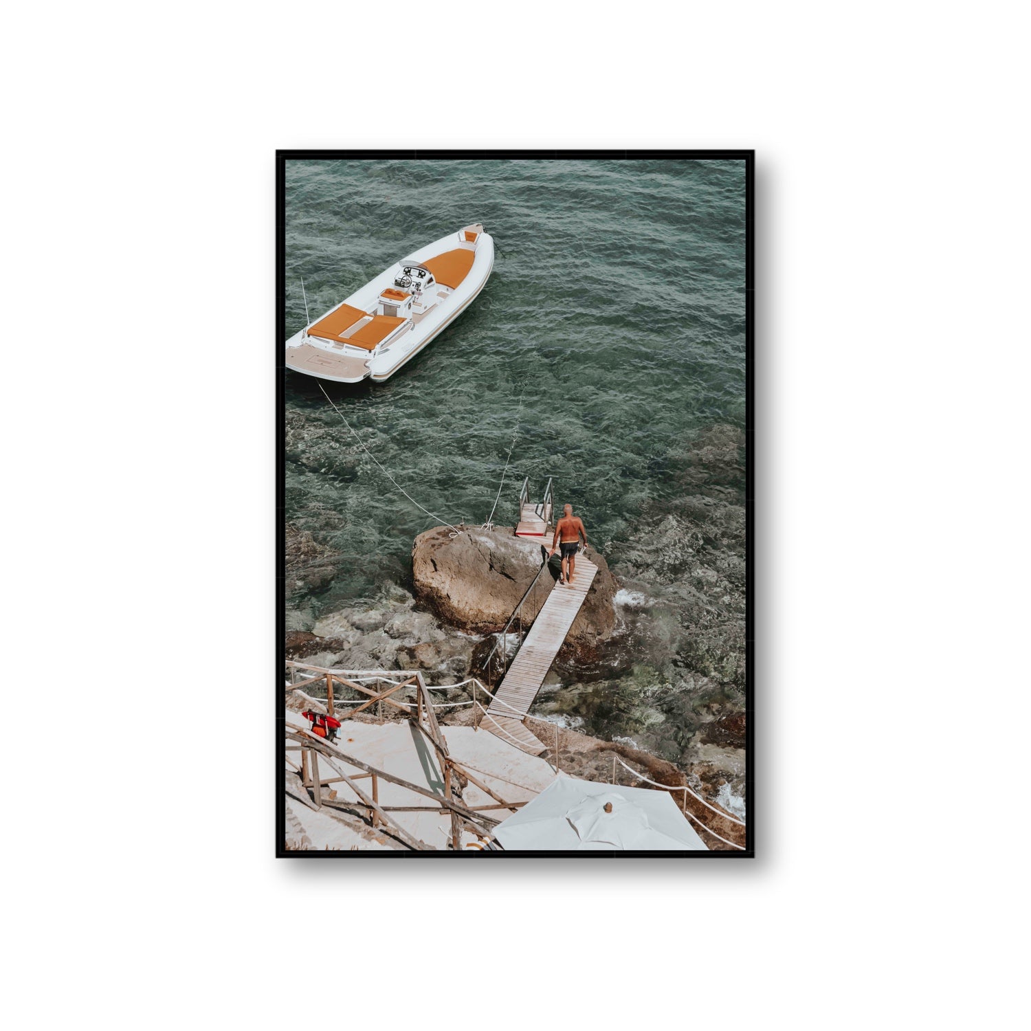 Secret Cove Tuscany coastal Italian wall art Giant fine art canvas in black float frame