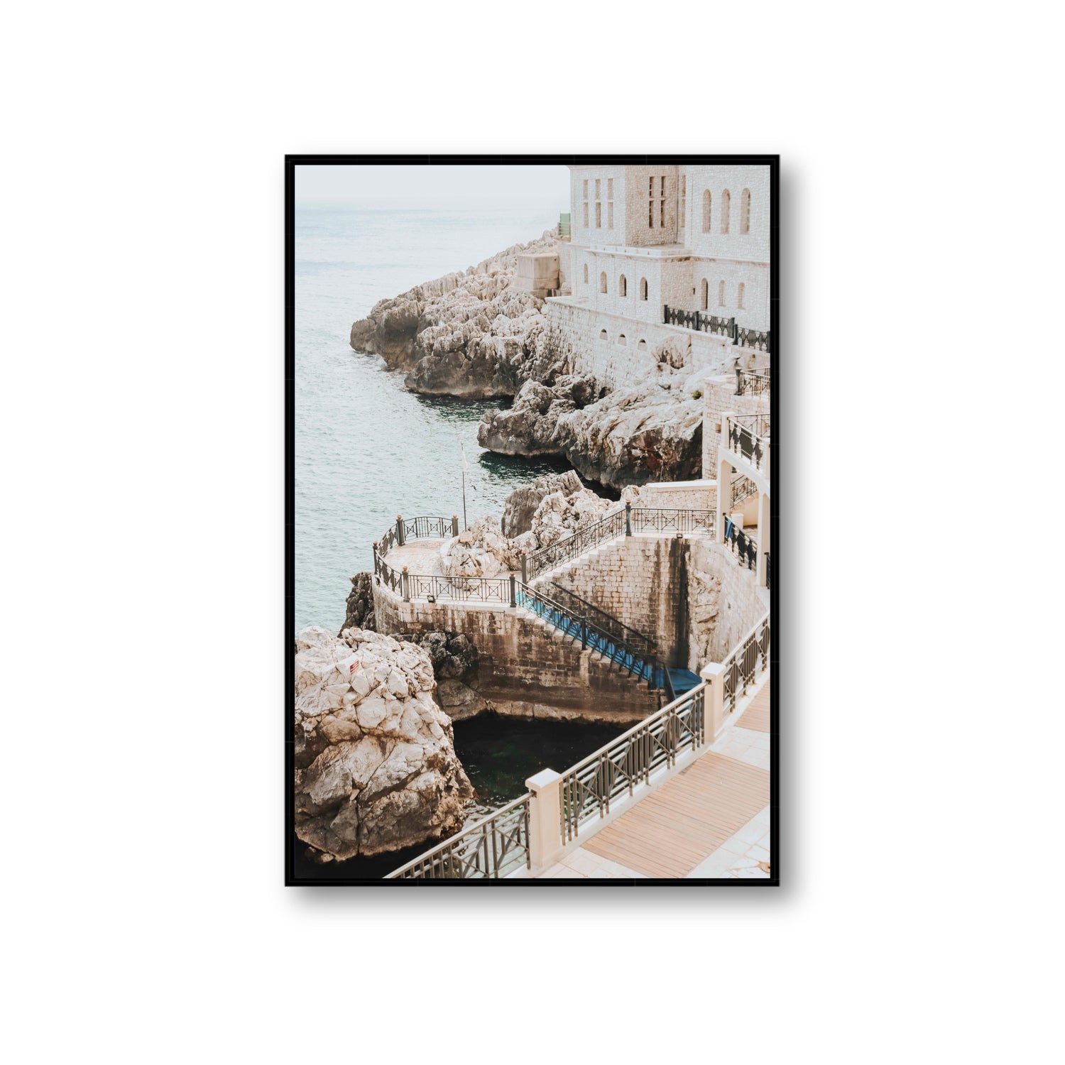 Wellness Centre Puglia coastal wall art Giant fine art canvas in black float frame