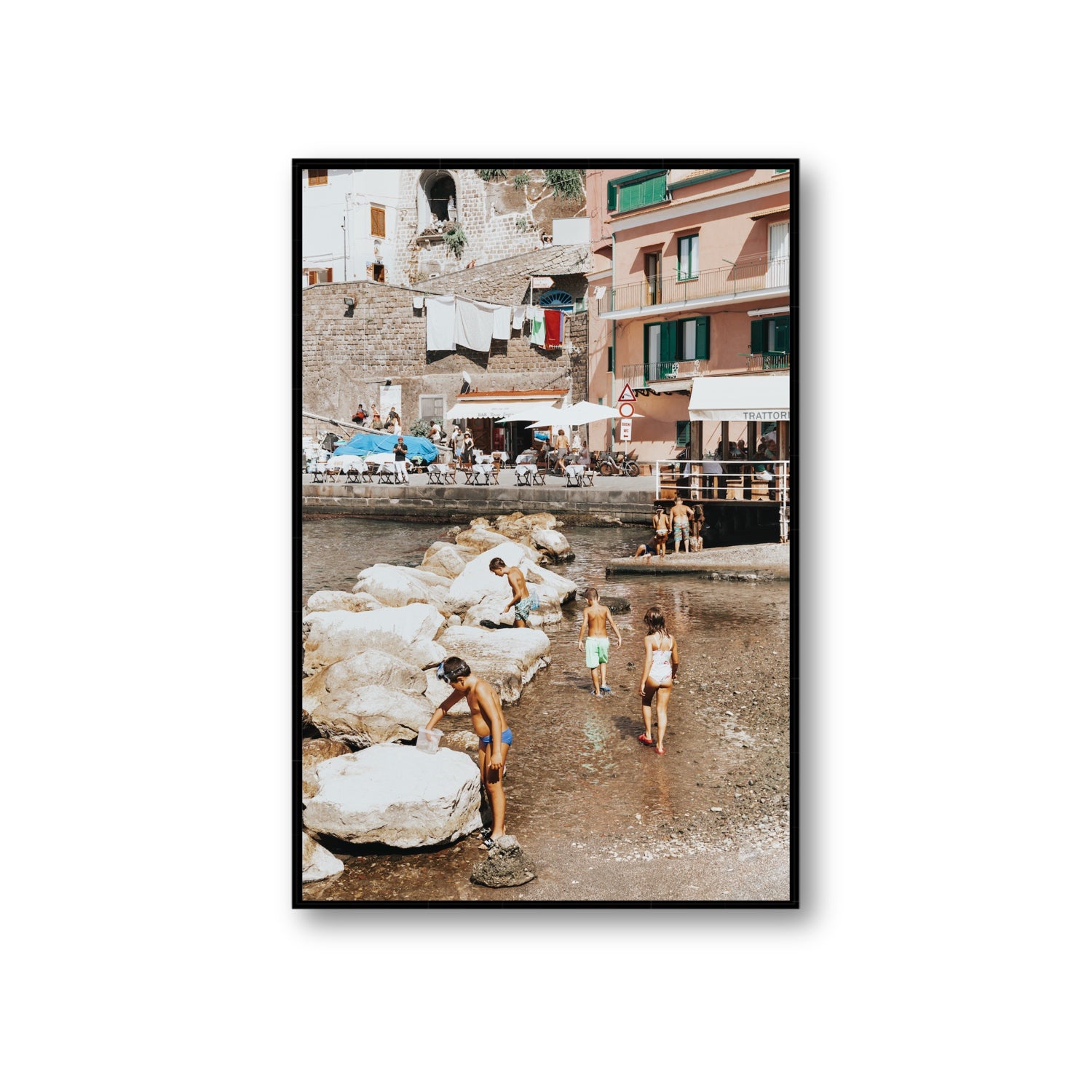 The Beachcombers Sorrento beach coastal wall art Giant fine art canvas in black float frame