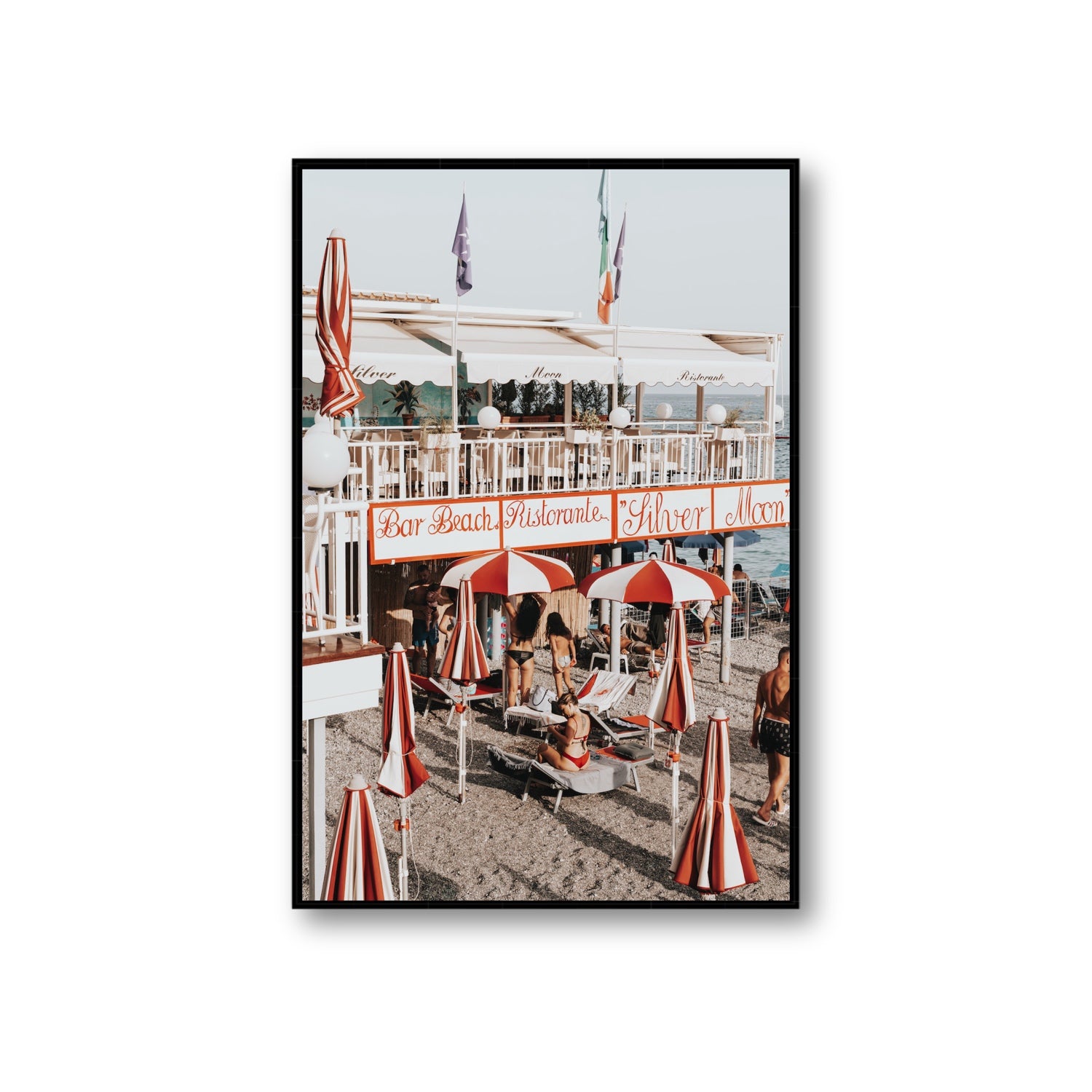 Vintage Amalfi Amalfi Mediterranean wall art Giant fine art canvas in black float frame