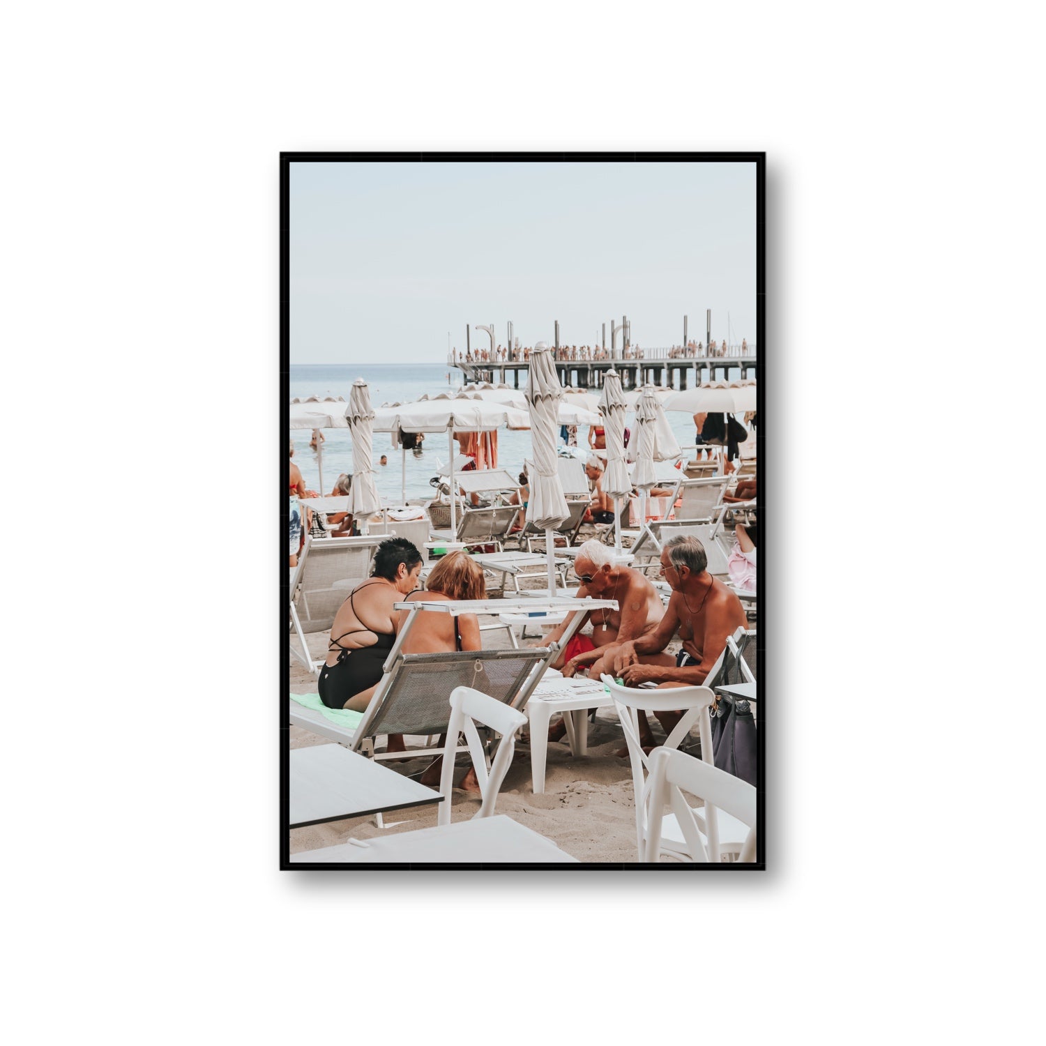 Salted Shuffle fine art print, Alassio, Italy, people and locals artwork, Giant, Black Float Frame, Fine Art Canvas