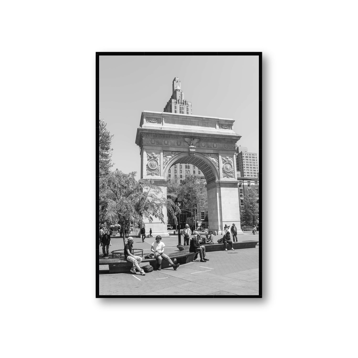 City Picnic New York NYC Black & White wall art Giant fine art canvas in black float frame