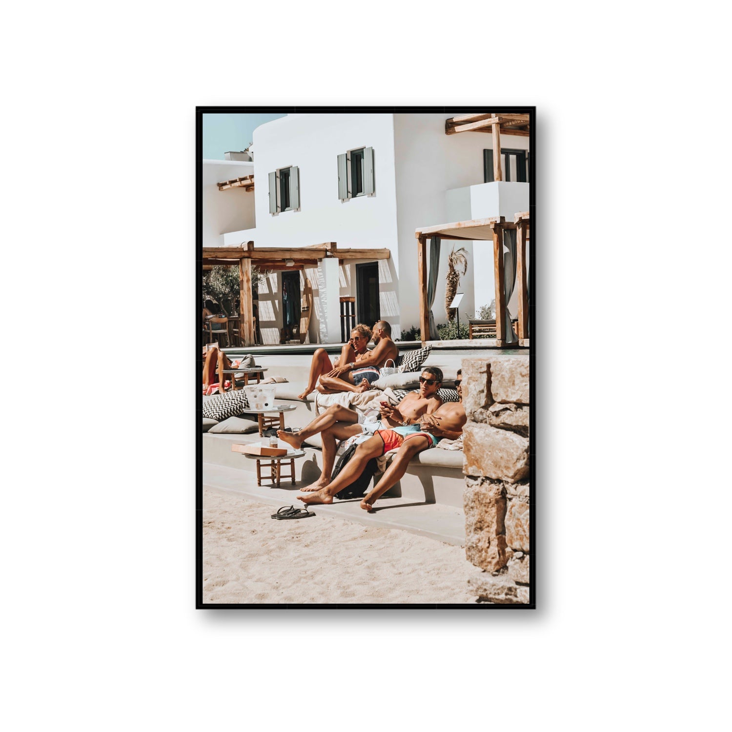 Style That Sizzles Mykonos Greek island wall art Giant fine art canvas in black float frame