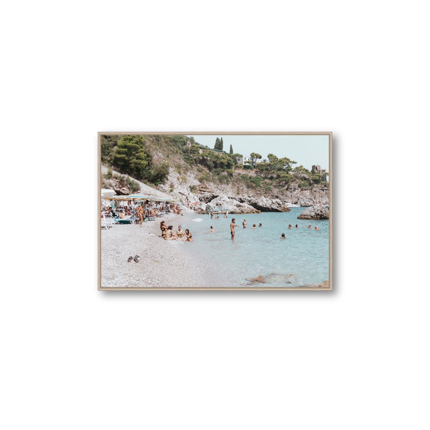 La Vacanza Amalfi Mediterranean wall art Large fine art canvas in natural oak float frame