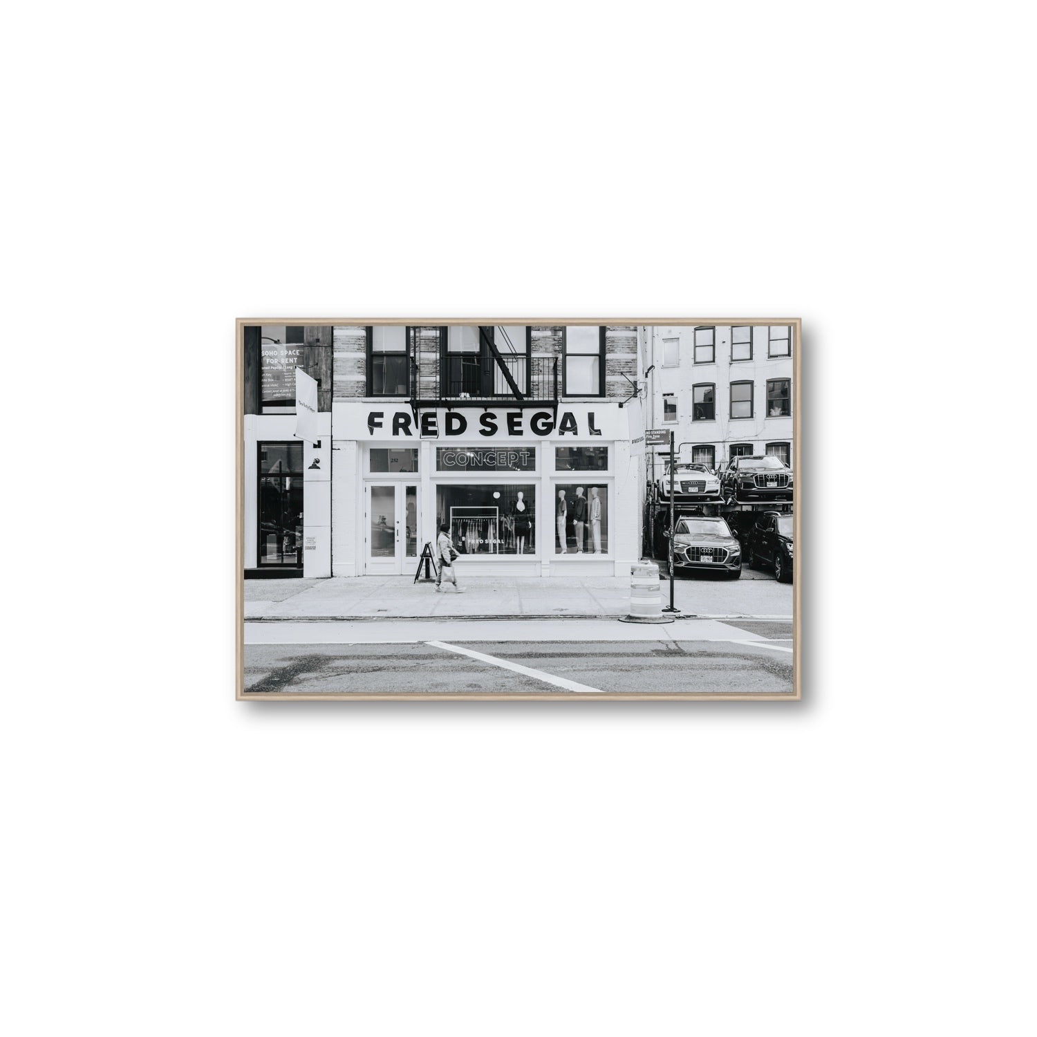 Noir York New York NYC Black & White wall art Large fine art canvas in natural oak float frame