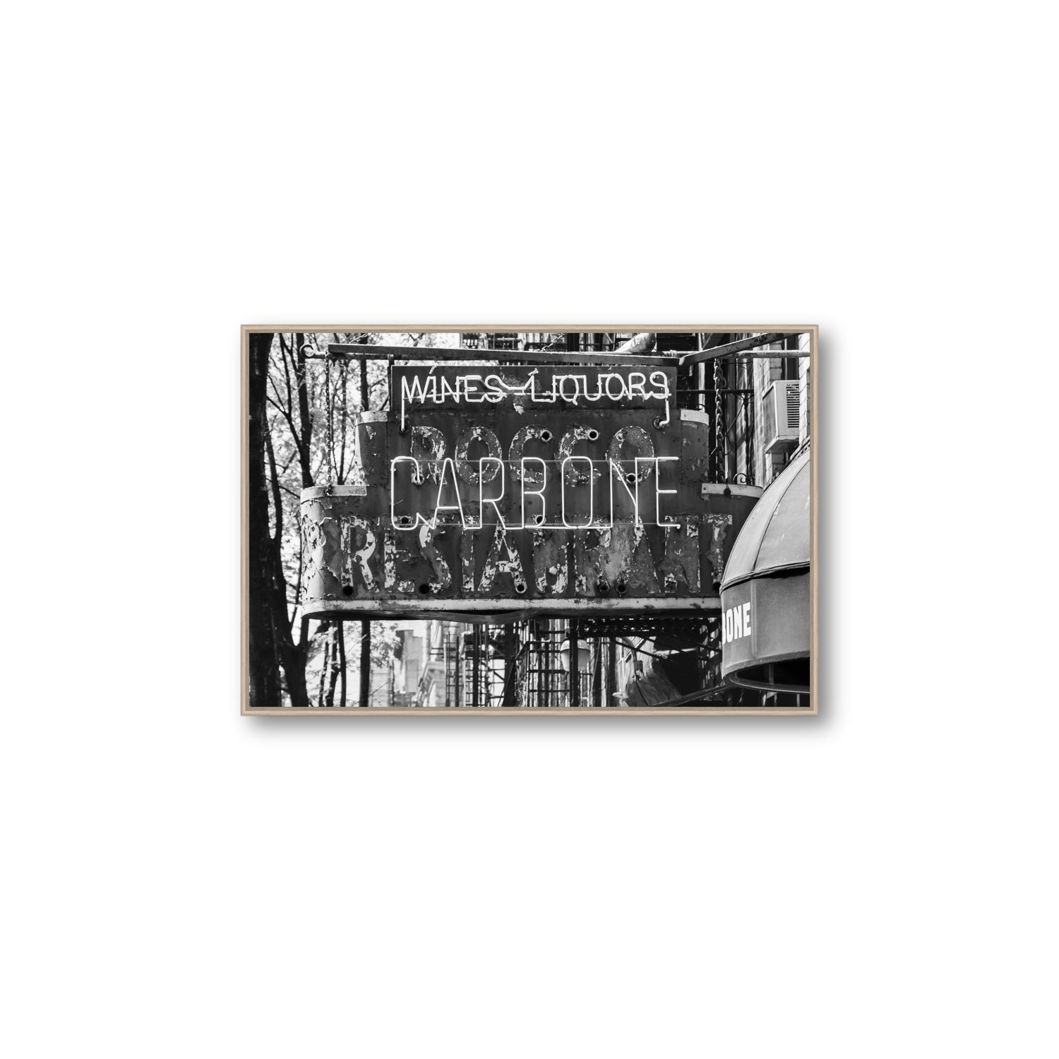 Thompson Street New York NYC Black & White wall art Large fine art canvas in natural oak float frame