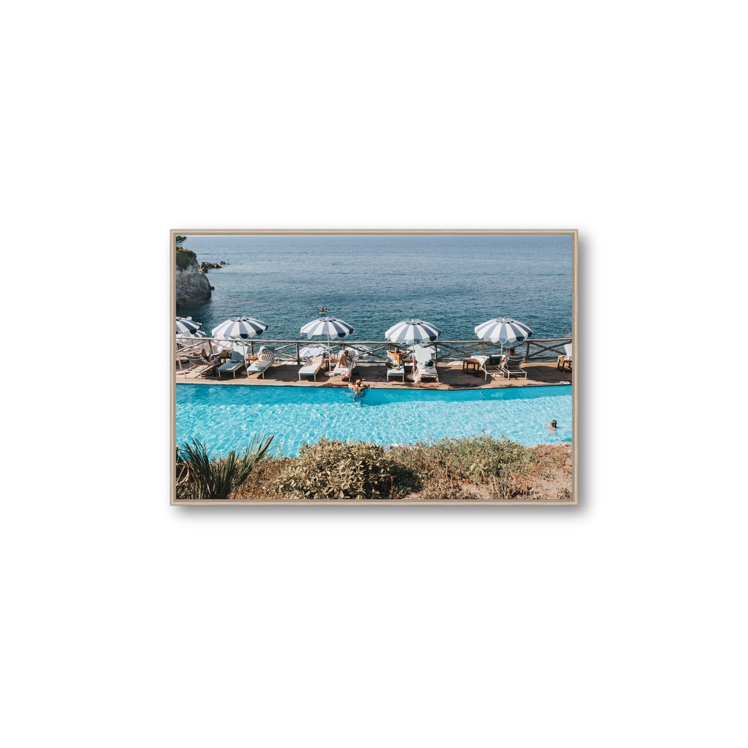 Hues Of Blues fine art print, Ischia, Italy, Large, Natural Oak Float Frame, Fine Art Canvas