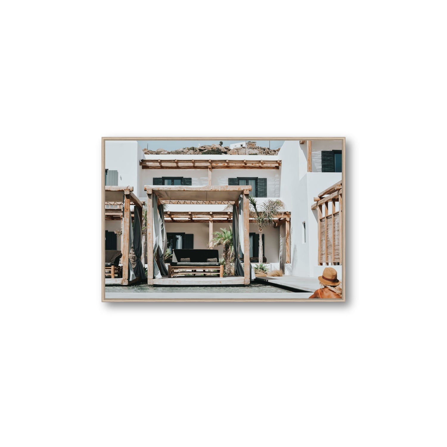 Dream Villa fine art print, Mykonos, Greece, Large, Natural Oak Float Frame, Fine Art Canvas
