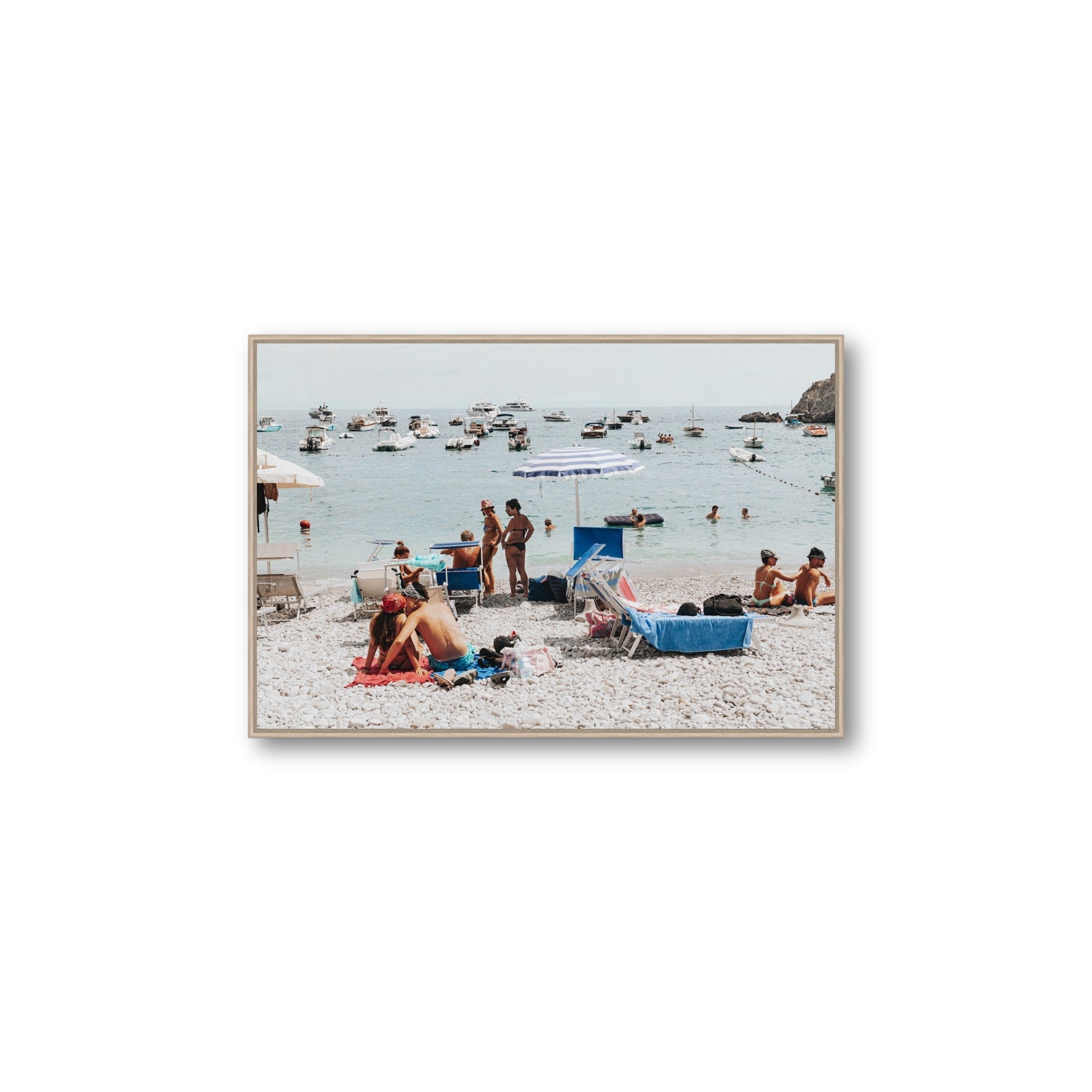 The Kiss Nerano wall art Large fine art canvas in natural oak float frame