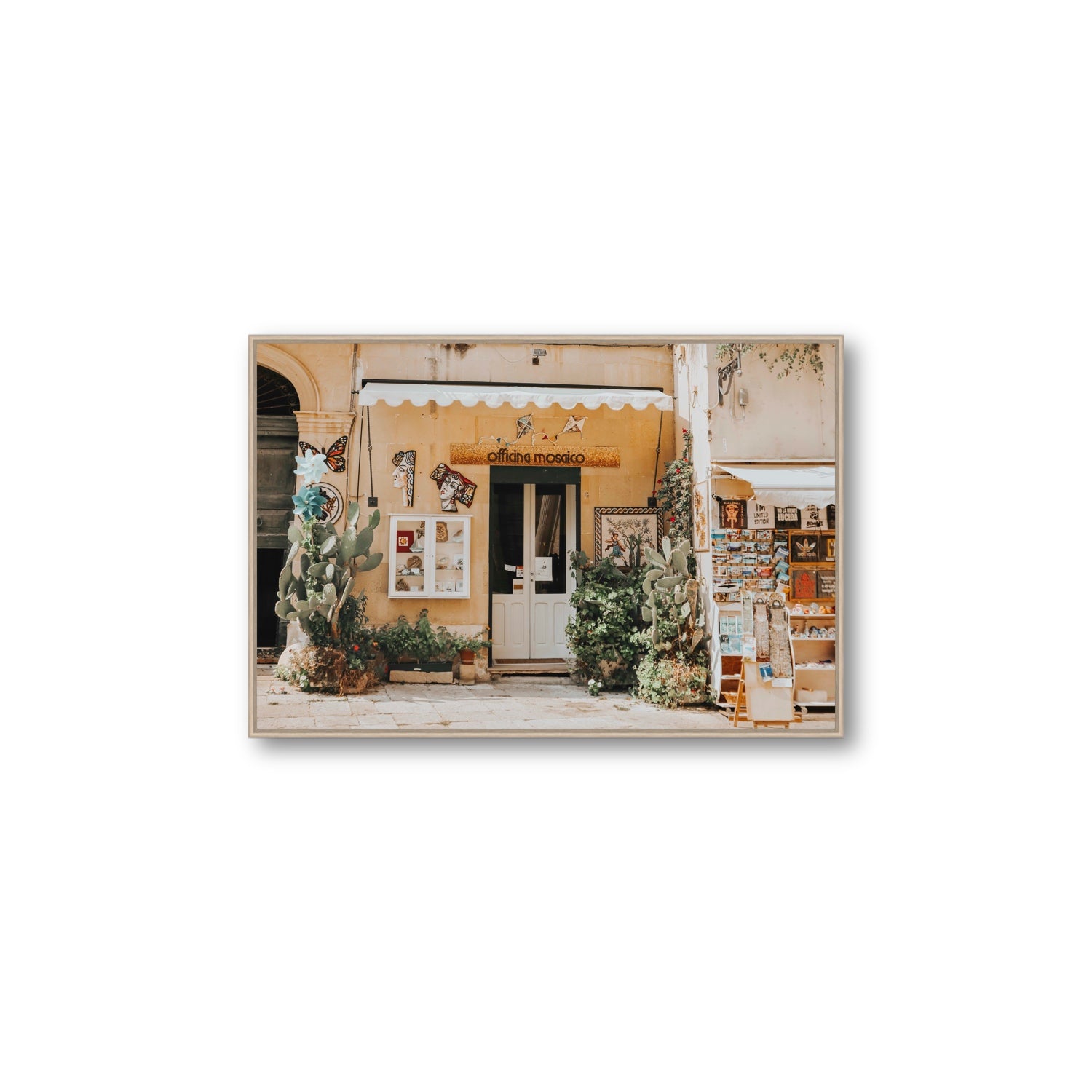 Mosaic Workshop Puglia Italian wall art Large fine art canvas in natural oak float frame