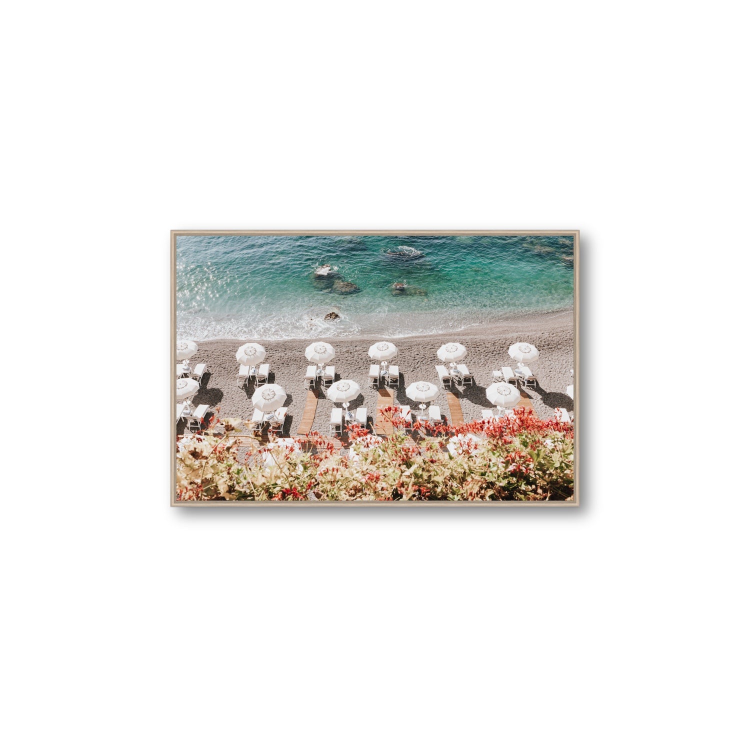 Coastal Charms fine art print, Amalfi, Italy, Large, Natural Oak Float Frame, Fine Art Canvas